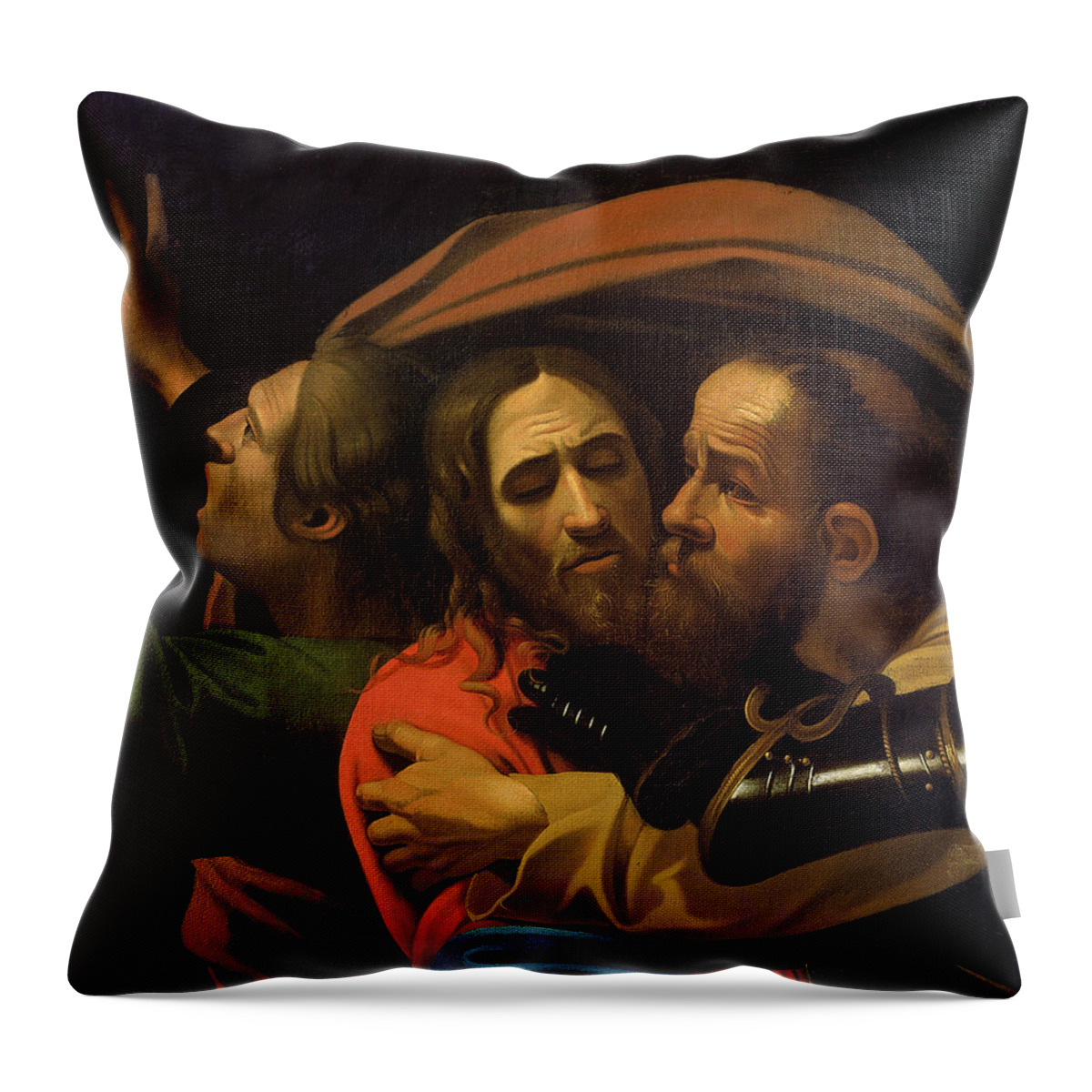 Jesus Throw Pillow featuring the painting The Taking Of Christ by Michelangelo Caravaggio