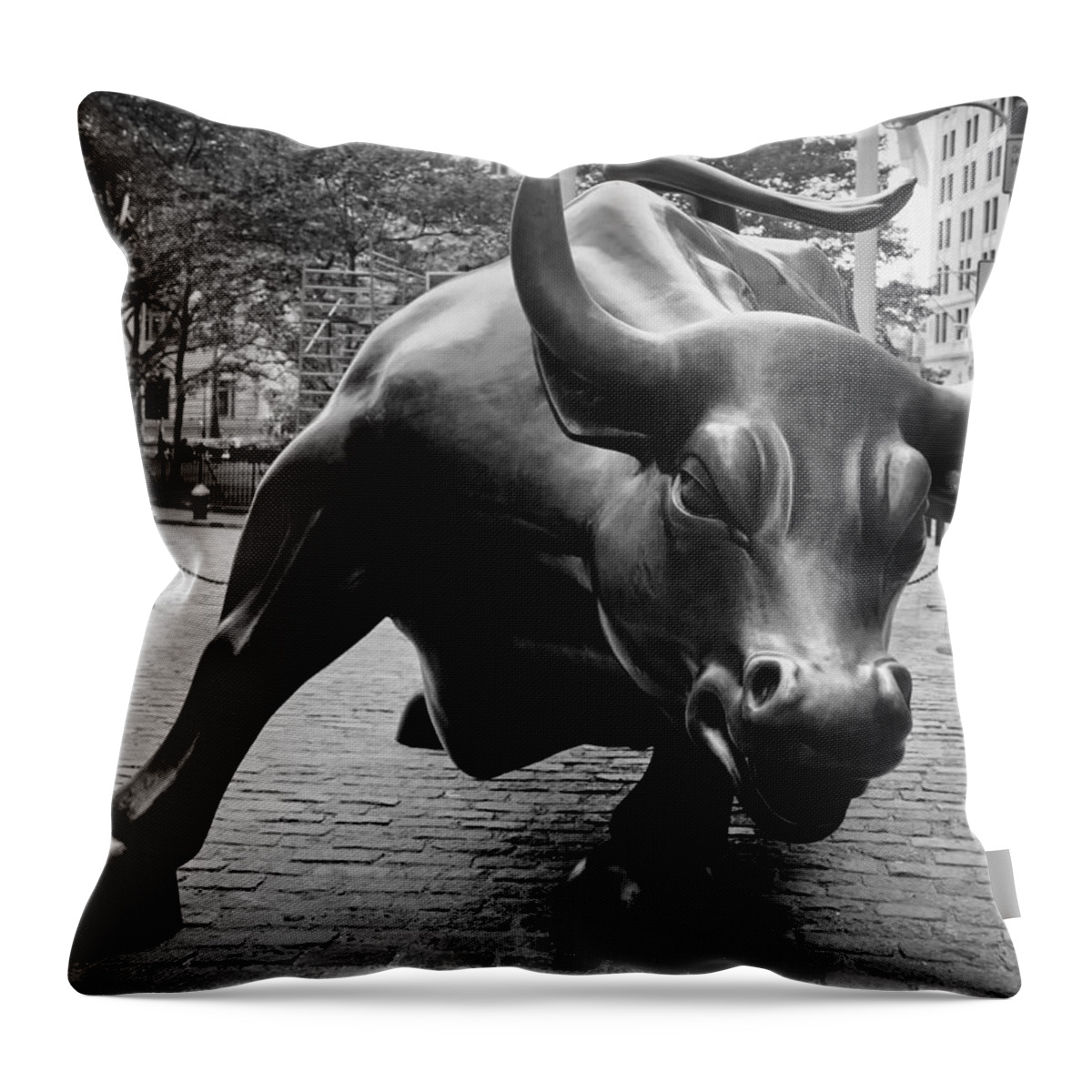 Wall Street Throw Pillow featuring the photograph The Wall Street Bull by Mountain Dreams