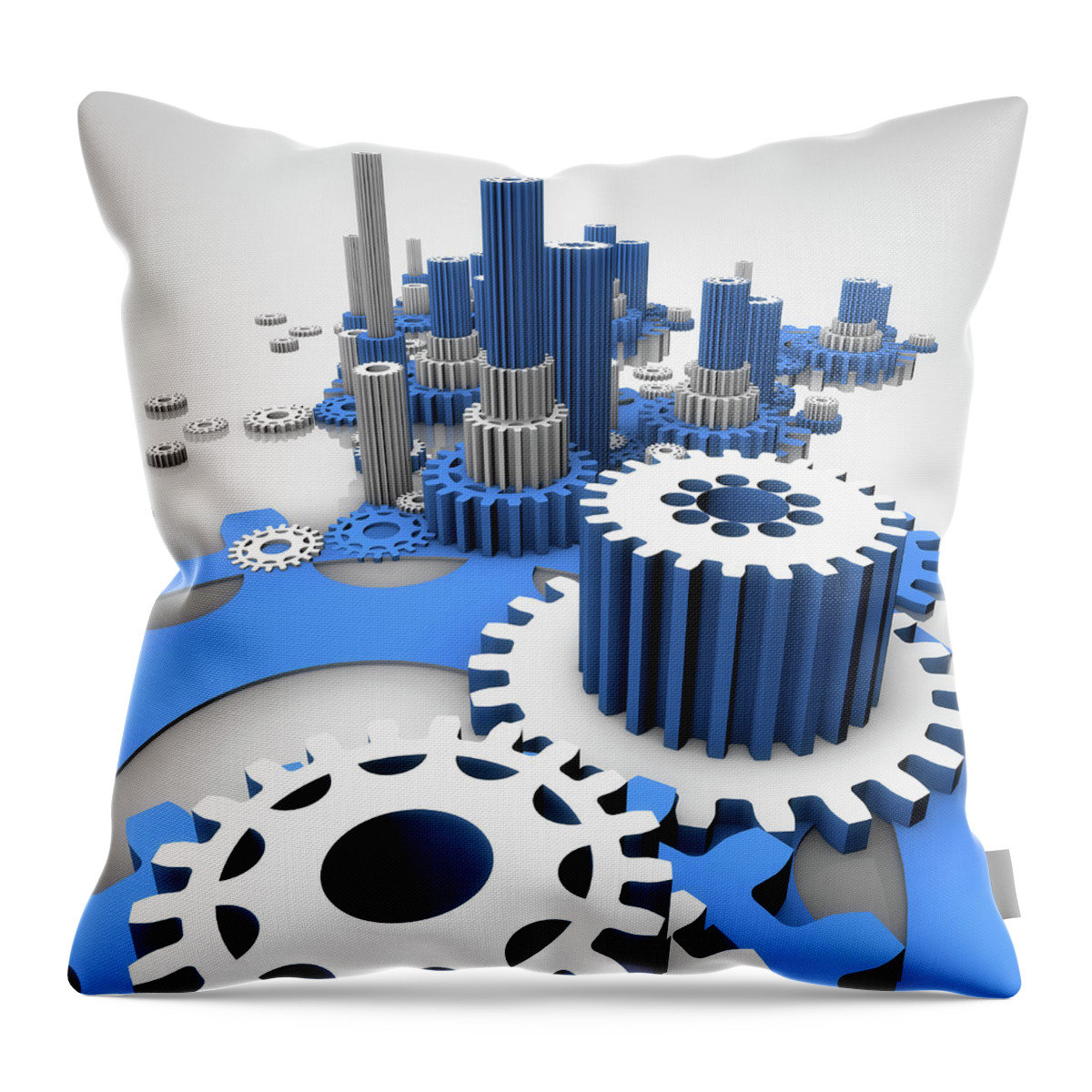 Abstract Throw Pillow featuring the photograph Three Dimensional Blue And White Cogs #2 by Ikon Ikon Images