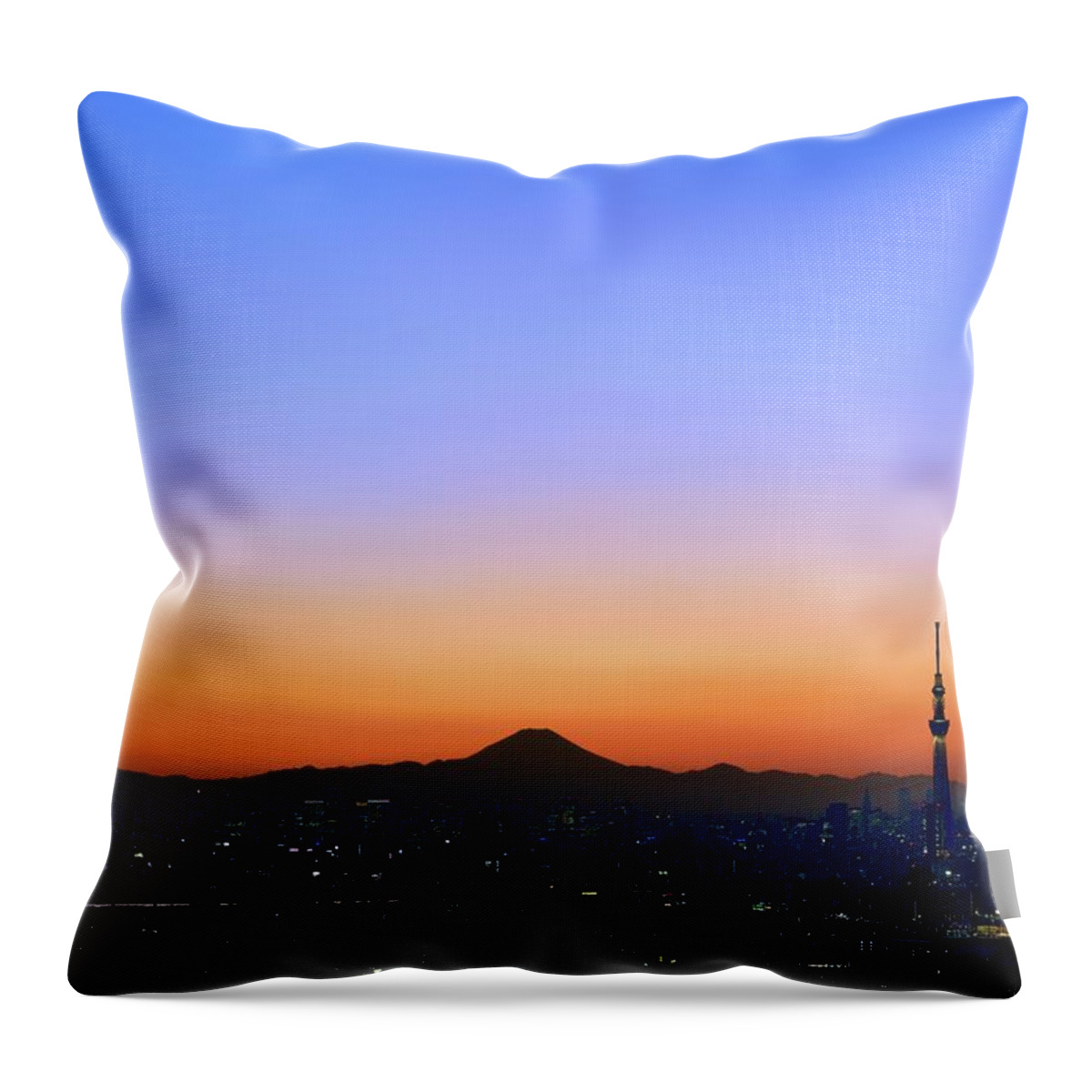 Tranquility Throw Pillow featuring the photograph Tokyo Skyline At Sunset #2 by Vladimir Zakharov