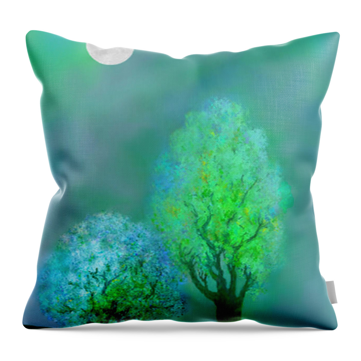 Twilight Throw Pillow featuring the digital art unbordered DREAM TREES AT TWILIGHT #2 by Mathilde Vhargon