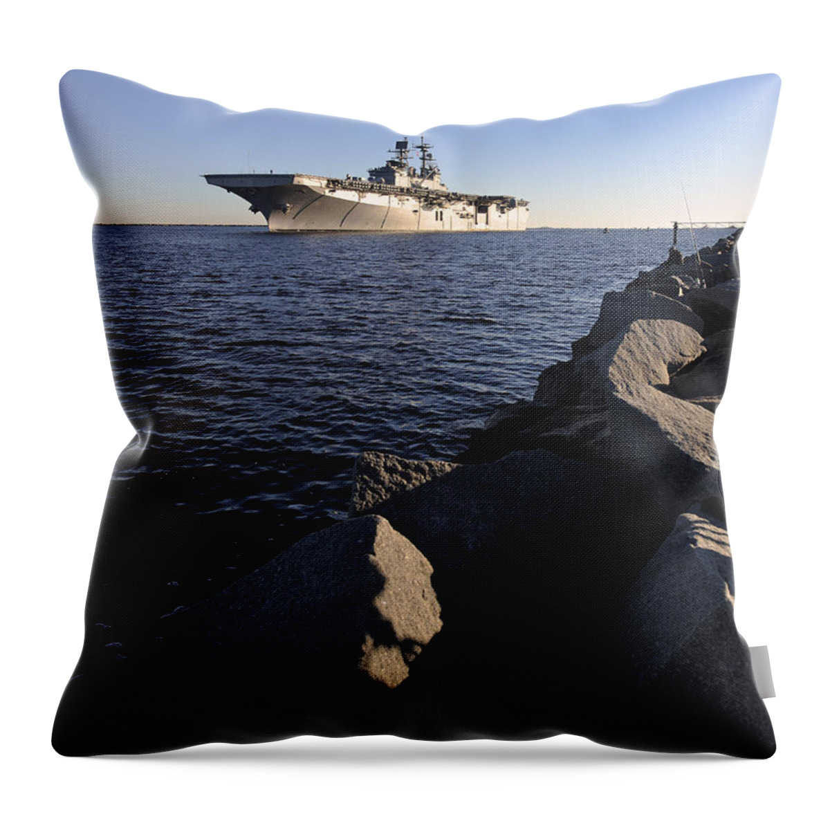 Navy Throw Pillow featuring the photograph Uss Bataan Arrives At Naval Station #2 by Stocktrek Images