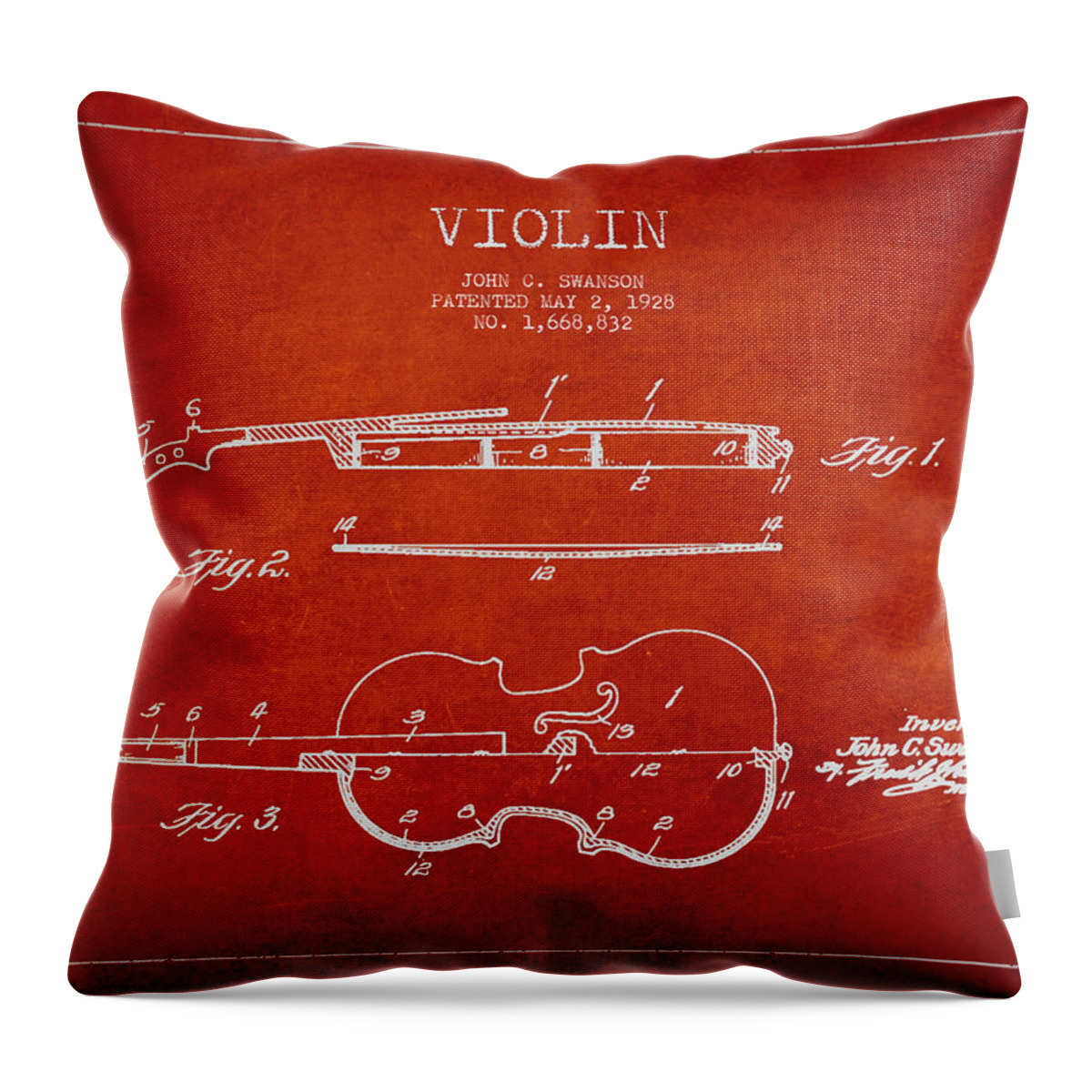Violin Throw Pillow featuring the digital art Vintage Violin Patent Drawing From 1928 #3 by Aged Pixel
