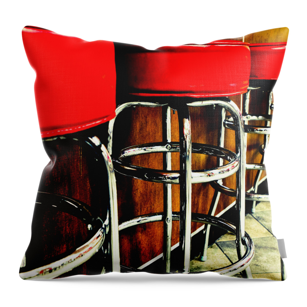 Bar Stools Throw Pillow featuring the photograph Waiting for Norm #2 by Digital Kulprits