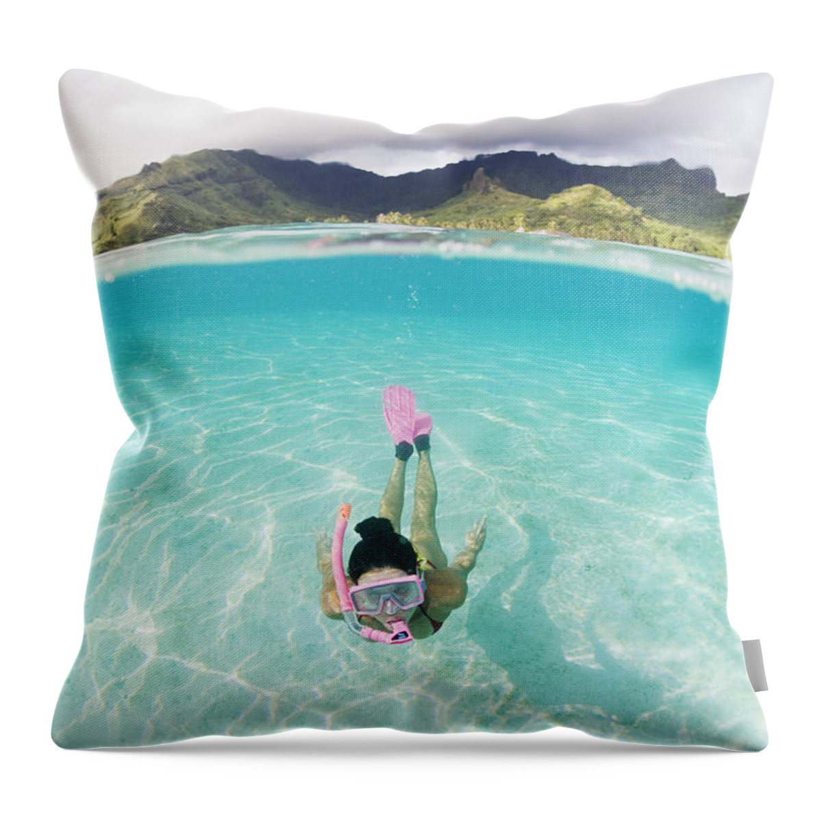 Amaze Throw Pillow featuring the photograph Woman free diving #2 by M Swiet Productions