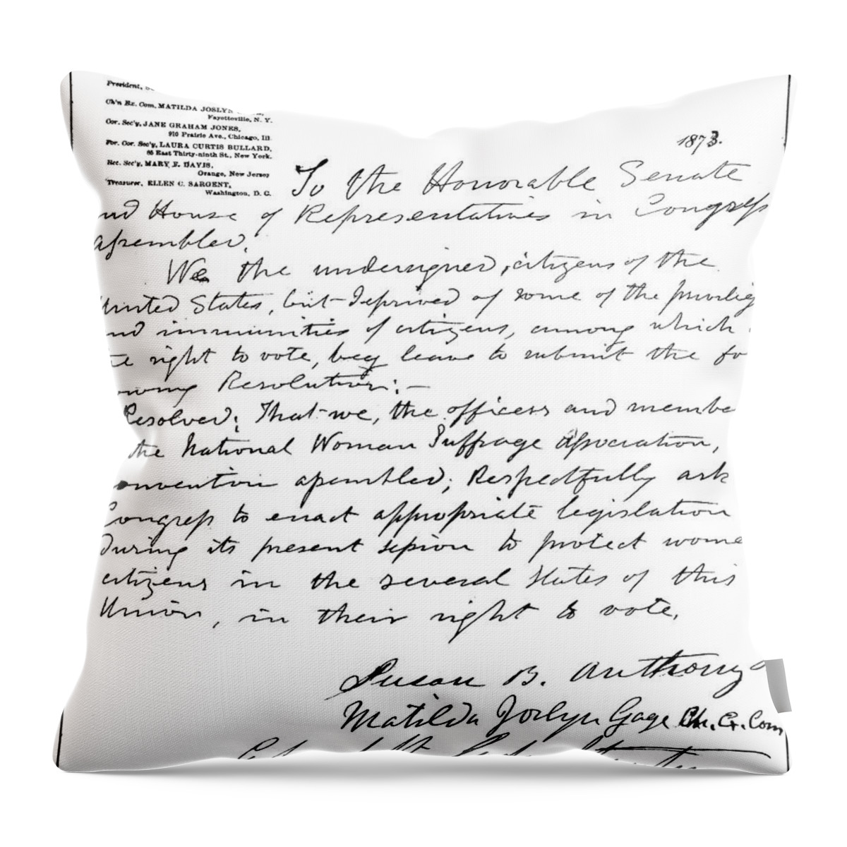 1873 Throw Pillow featuring the painting Women's Rights Movement #2 by Granger
