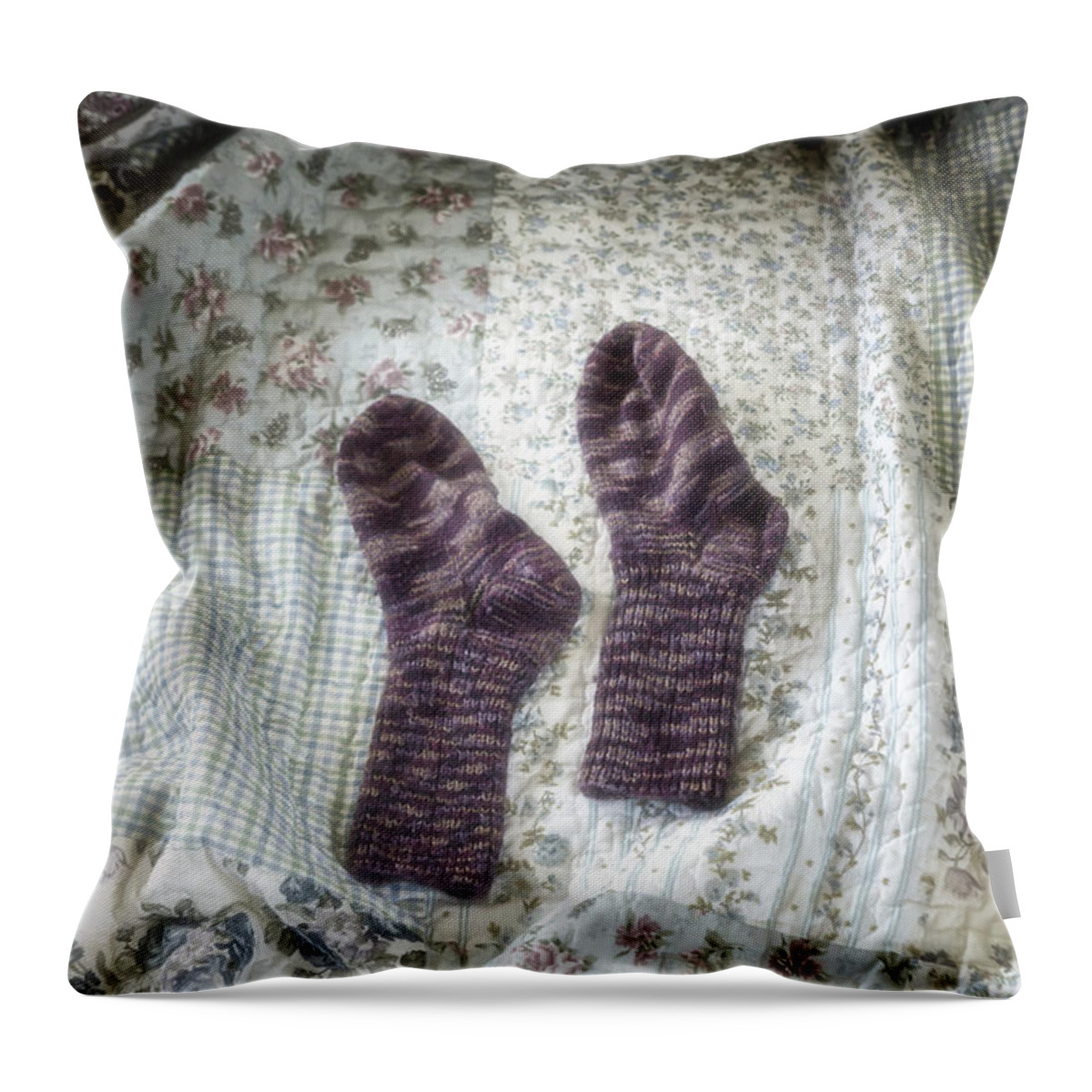 Hand-knitted Throw Pillow featuring the photograph Woollen Socks #2 by Joana Kruse