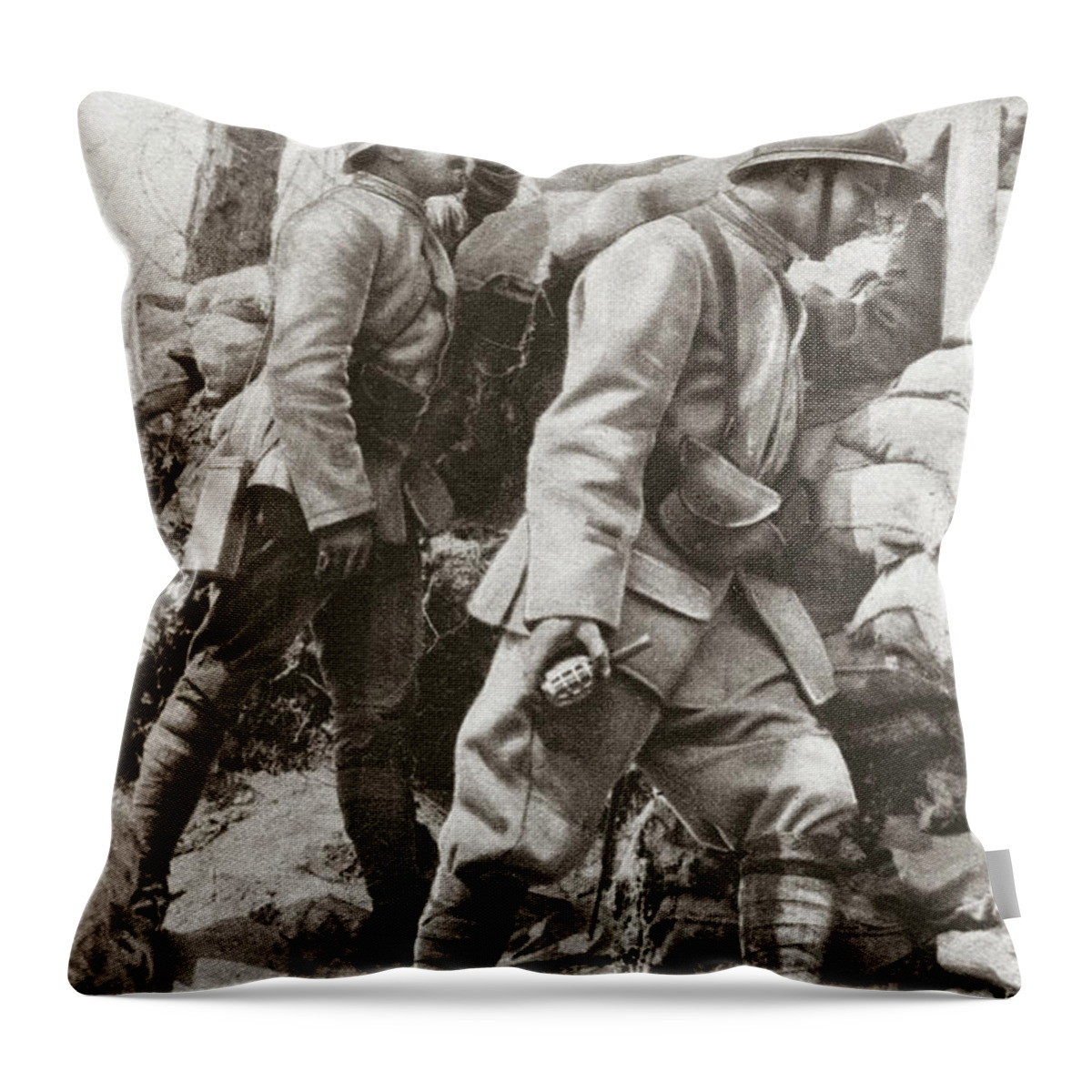 1914 Throw Pillow featuring the photograph World War I French Troops #7 by Granger