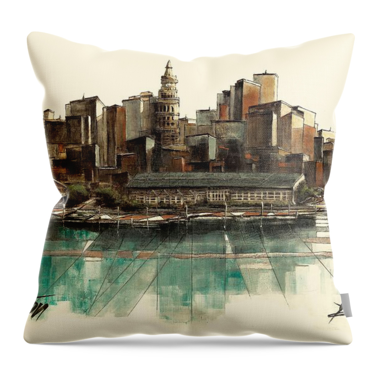 Fineartamerica.com Throw Pillow featuring the painting Boston Skyline #22 by Diane Strain