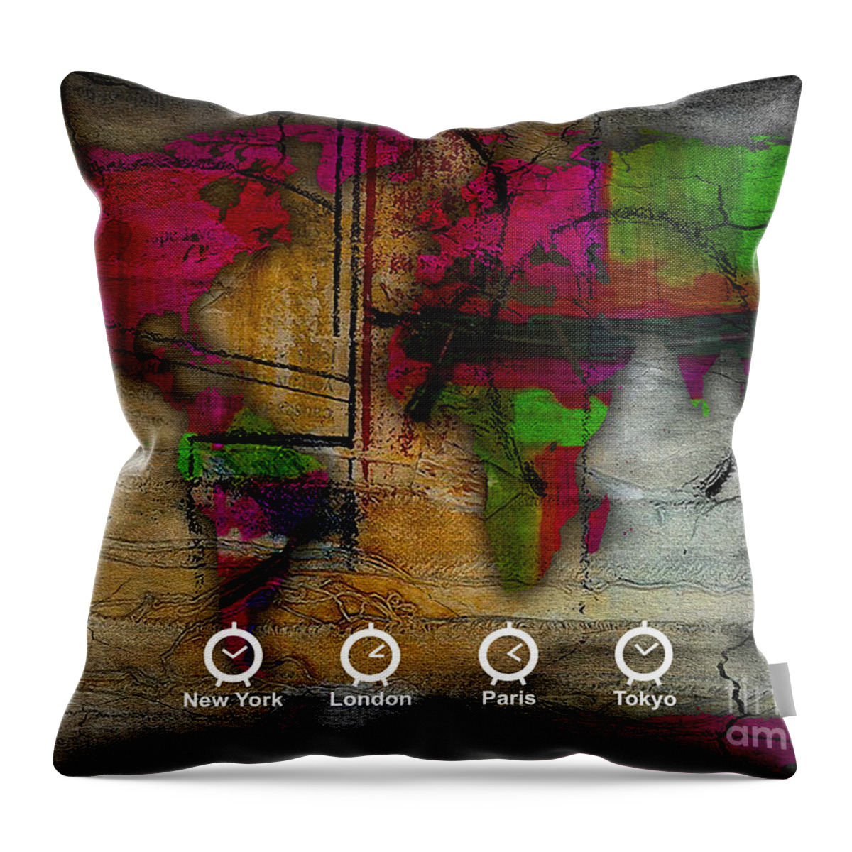 World Map Throw Pillow featuring the mixed media World Map Watercolor #22 by Marvin Blaine