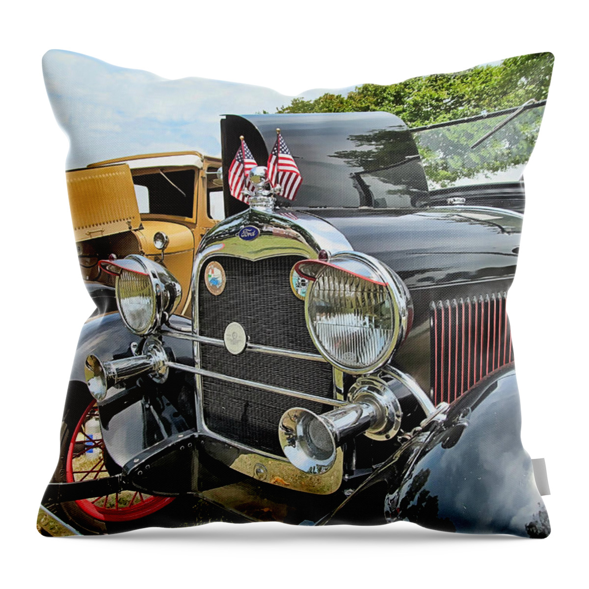 Victor Montgomery Throw Pillow featuring the photograph '29 Ford Model A Headlights #29 by Vic Montgomery
