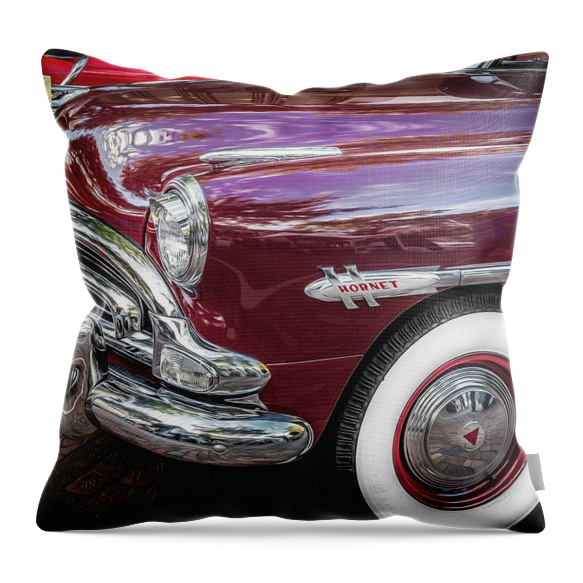 1952 Hudson Throw Pillow featuring the photograph 1952 Hudson Hornet 4 door Sedan Twin H Power painted #3 by Rich Franco