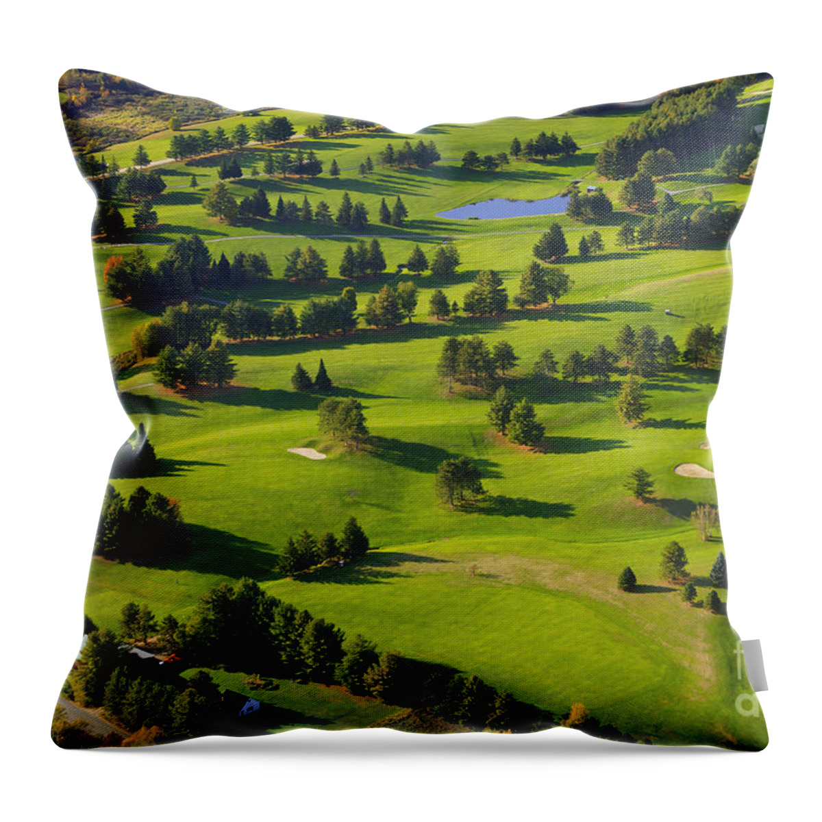 New England Throw Pillow featuring the photograph Aerial image of a golf course. #3 by Don Landwehrle