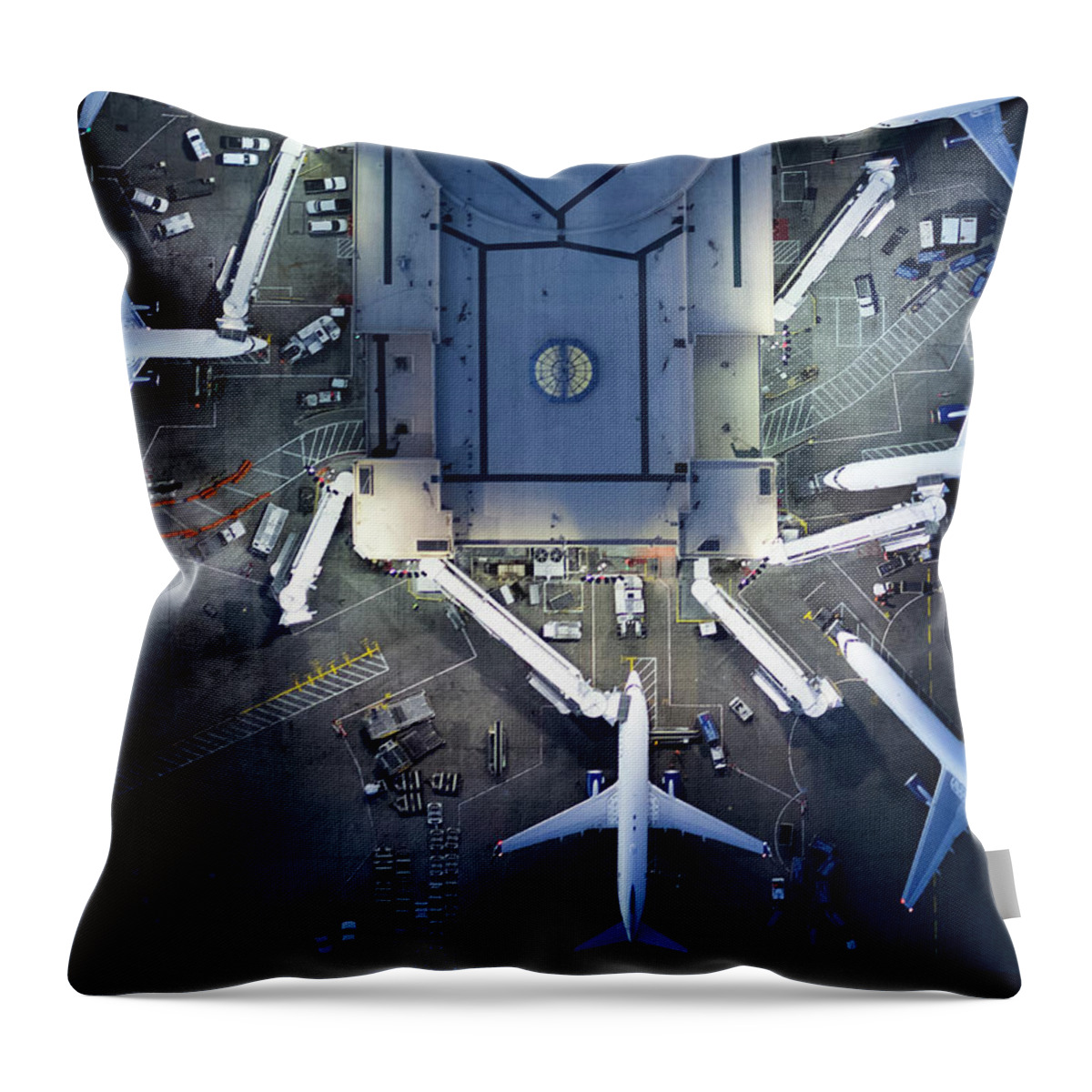 Airport Terminal Throw Pillow featuring the photograph Airliners At Gates And Control Tower #3 by Michael H