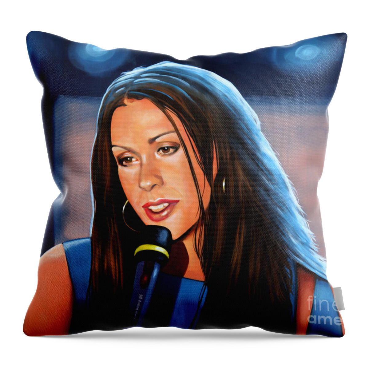 Alanis Morissette Throw Pillow featuring the painting Alanis Morissette by Paul Meijering