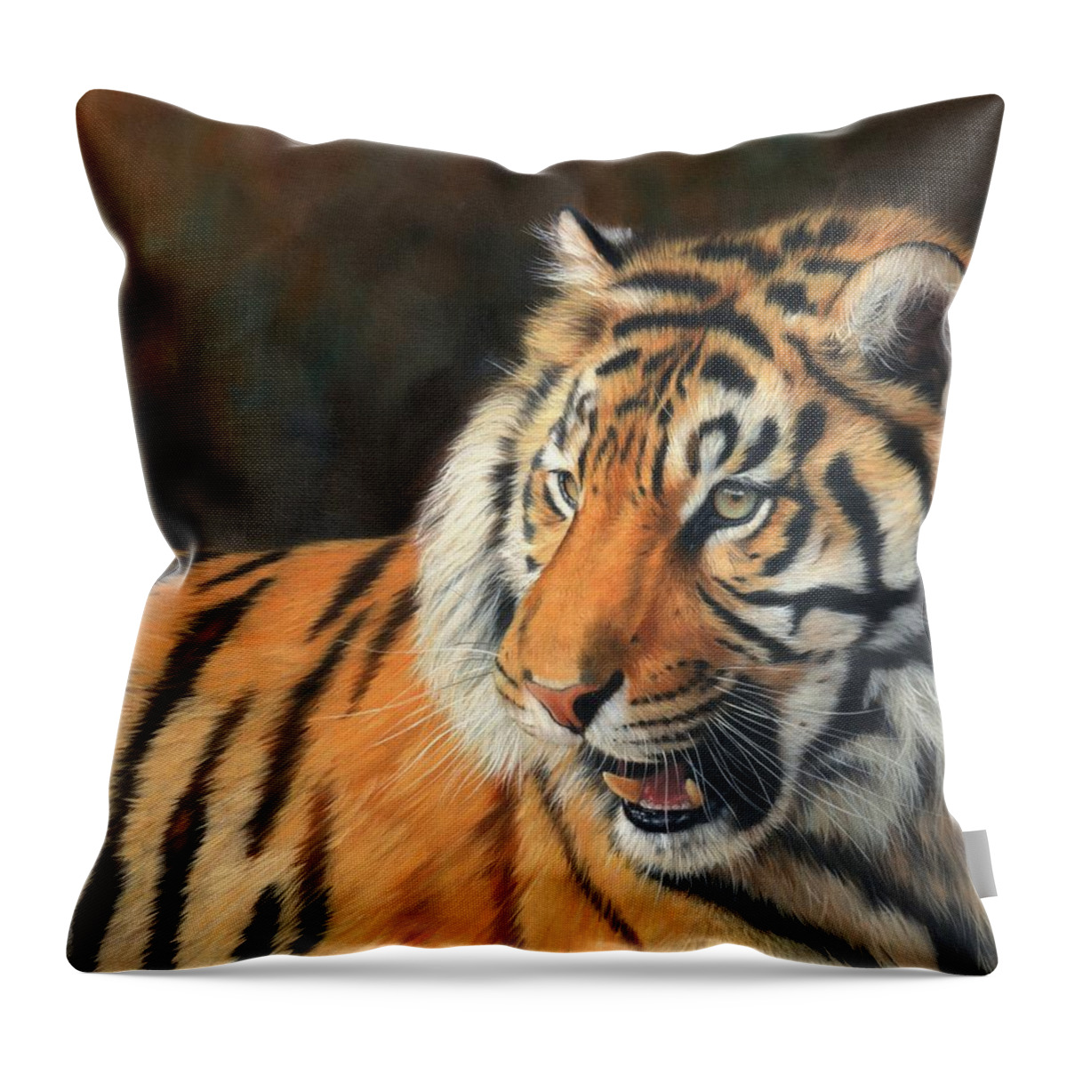 Tiger Throw Pillow featuring the painting Amur Tiger #4 by David Stribbling