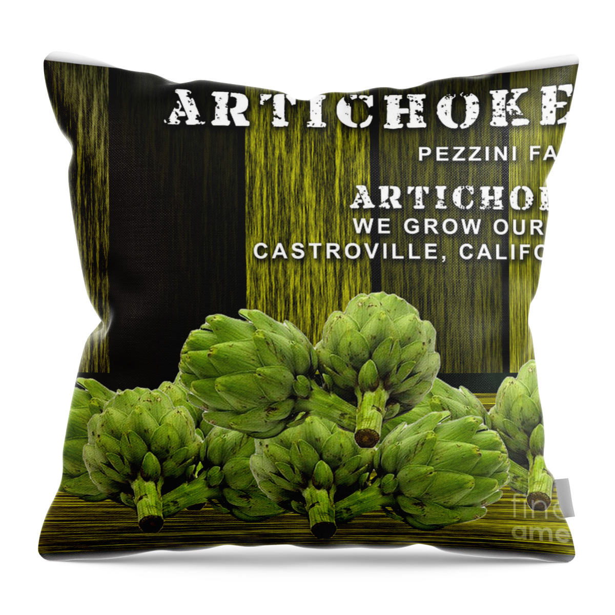 Artichokes Mixed Media Mixed Media Mixed Media Throw Pillow featuring the mixed media Artichokes Farm #3 by Marvin Blaine