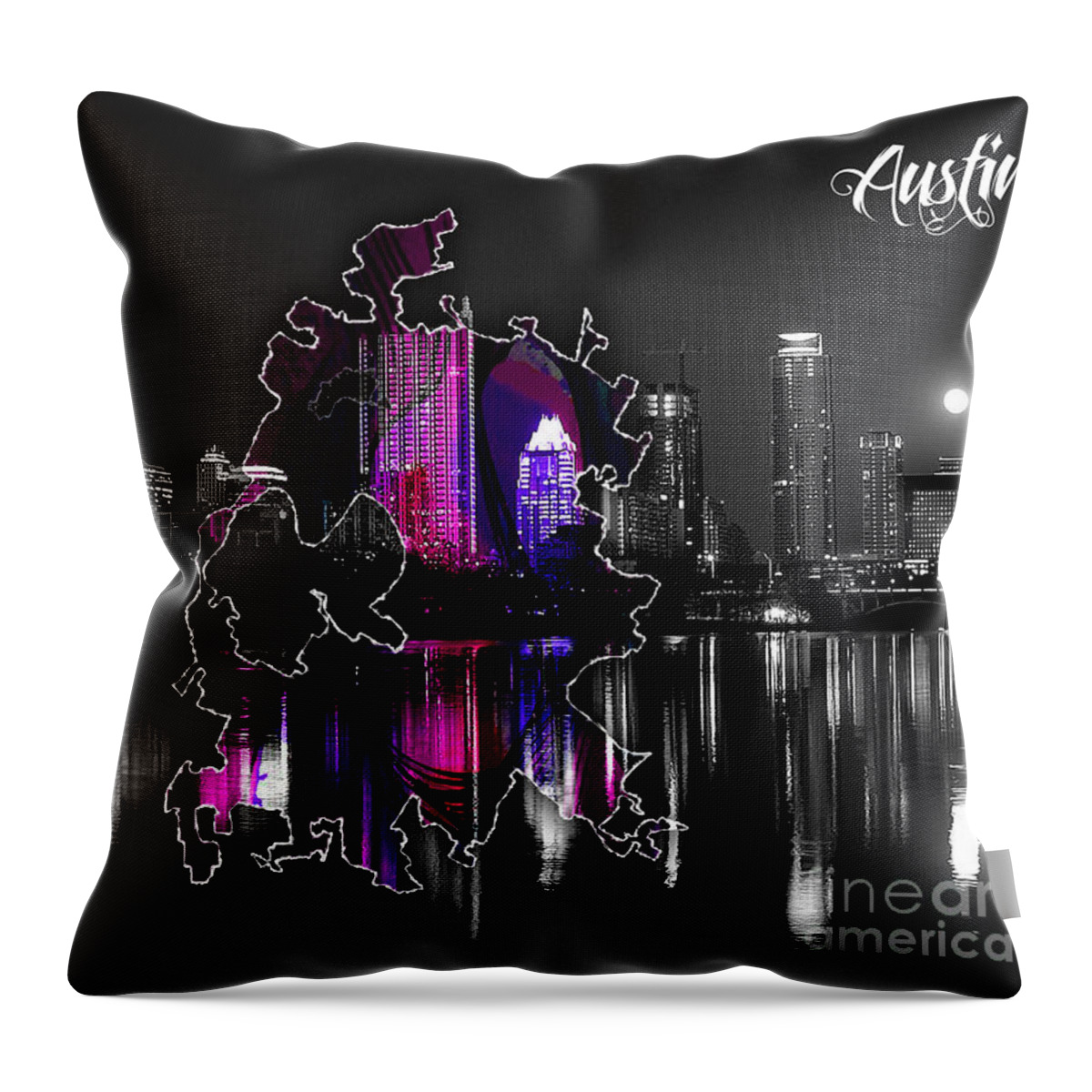 Atlanta Art Throw Pillow featuring the mixed media Atlanta Map and Skyline Watercolor #4 by Marvin Blaine