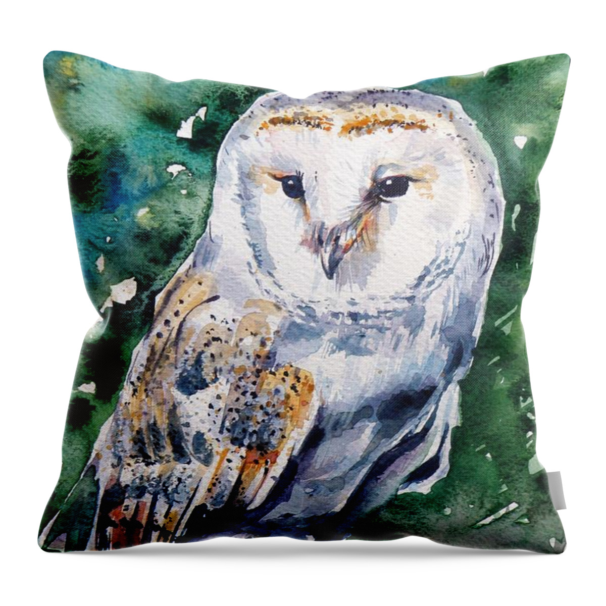 Barn Owl Throw Pillow featuring the painting Barn owl #3 by Kovacs Anna Brigitta