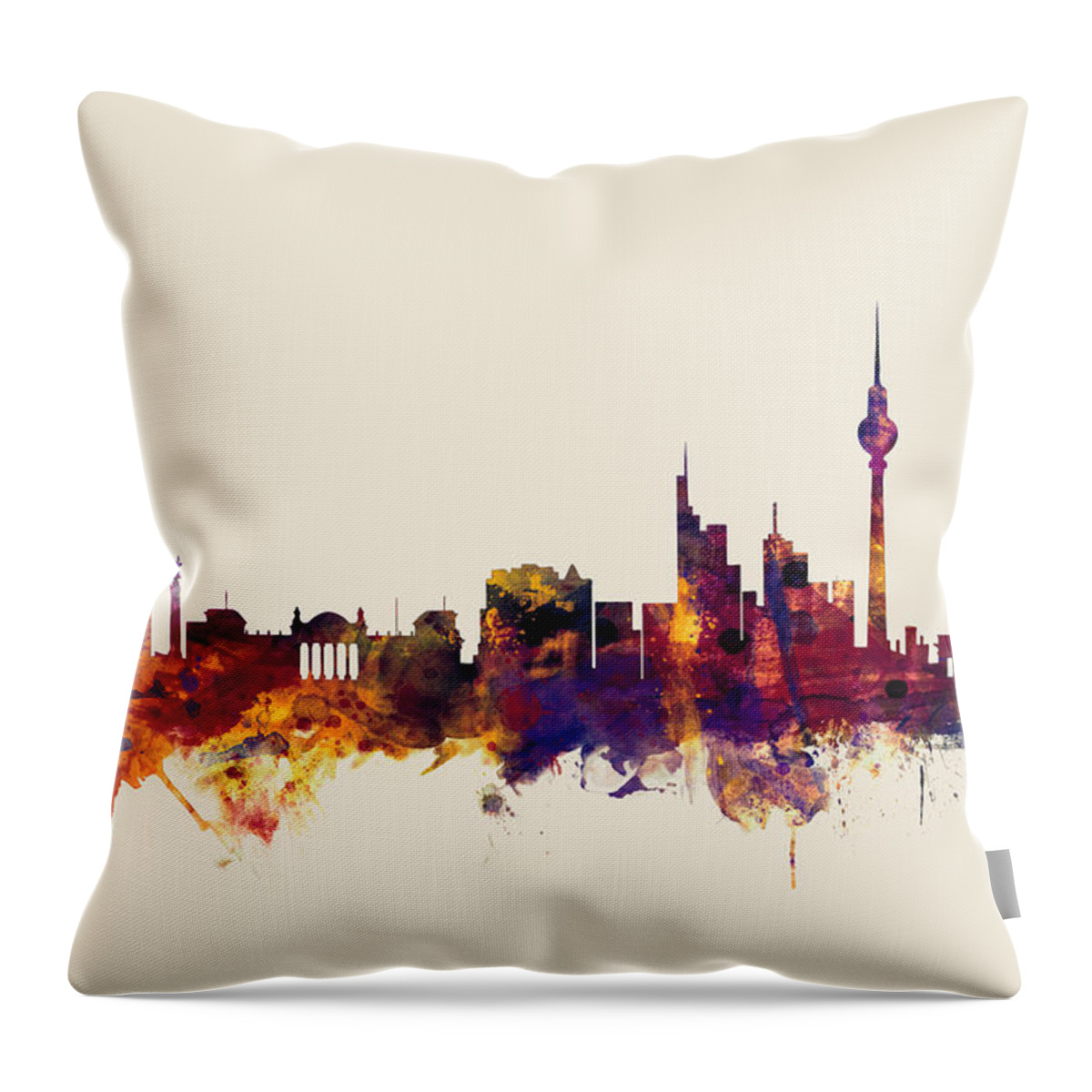 City Skyline Throw Pillow featuring the digital art Berlin Germany Skyline #3 by Michael Tompsett