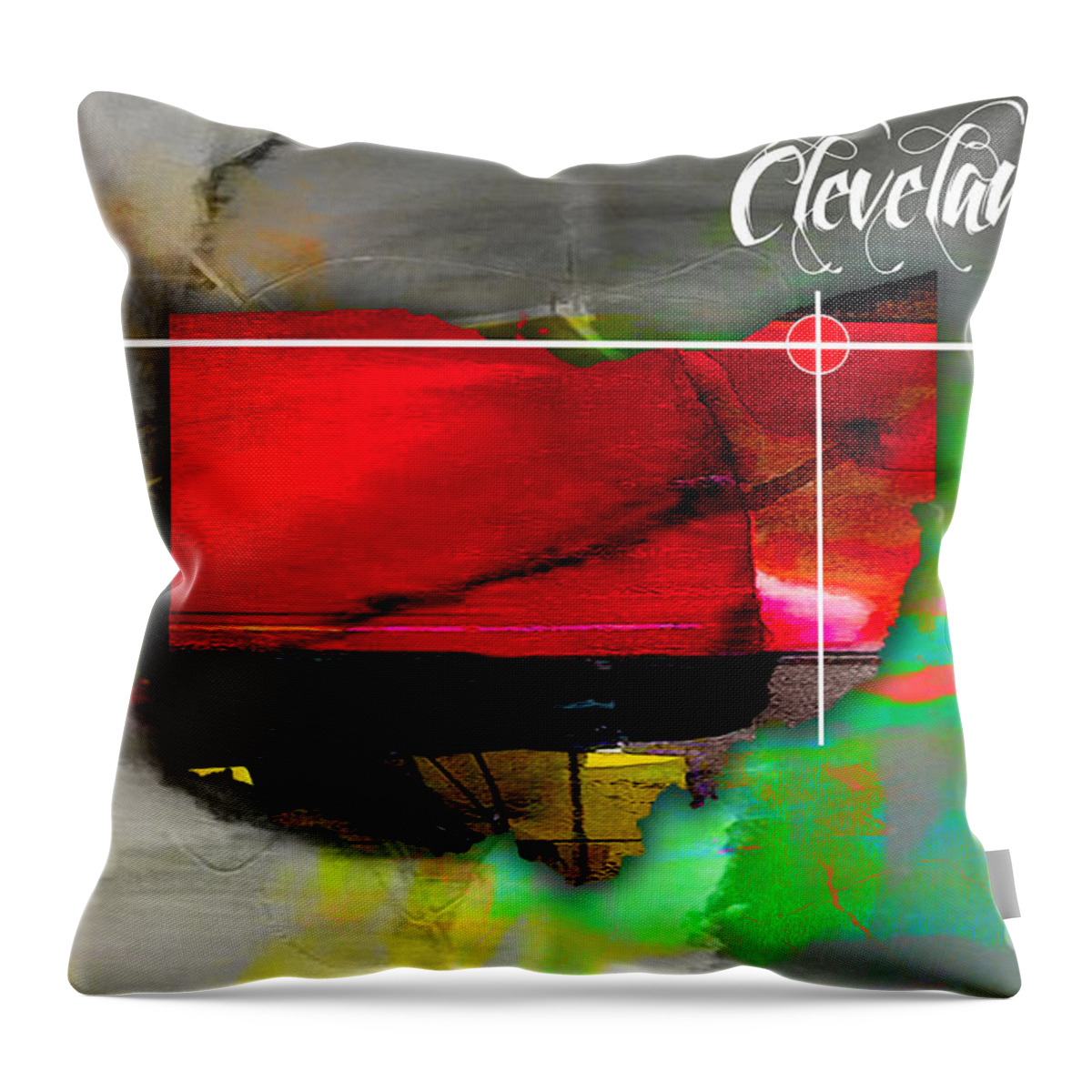 Cleveland Art Throw Pillow featuring the mixed media Cleveland Ohio Map Watercolor #3 by Marvin Blaine