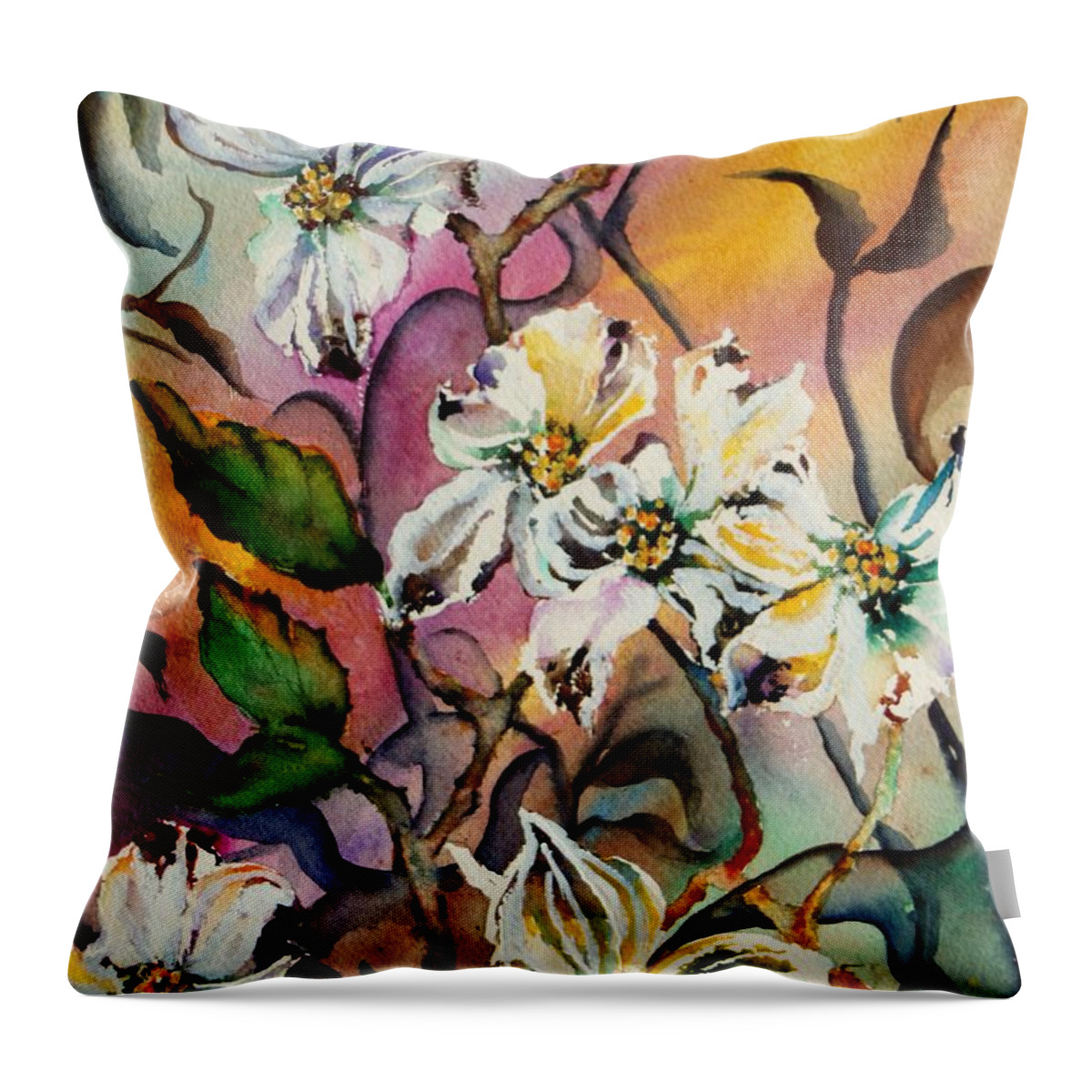 Dogwood Painting Throw Pillow featuring the painting Dance of the Dogwoods by Lil Taylor