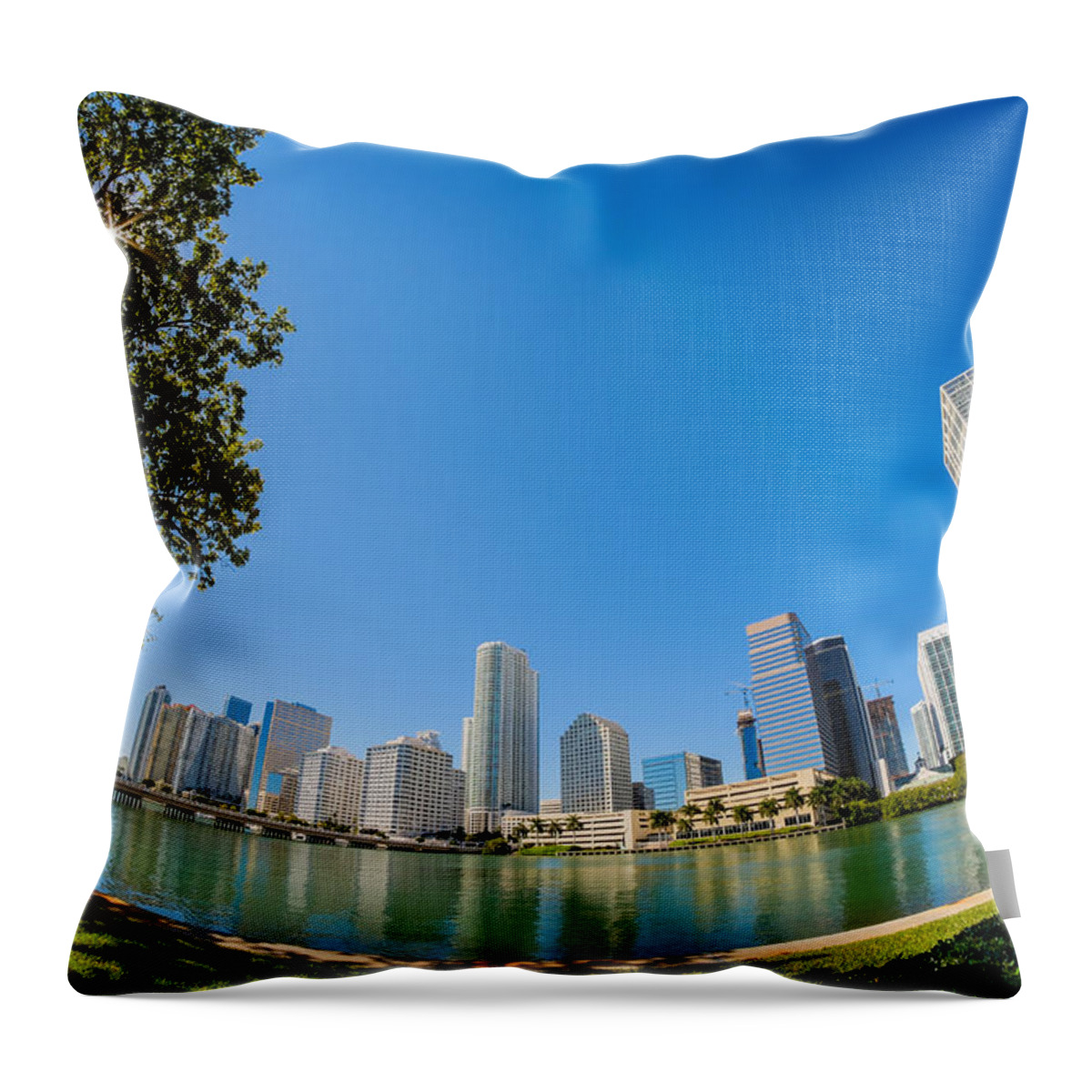 Architecture Throw Pillow featuring the photograph Downtown Miami Fisheye #3 by Raul Rodriguez