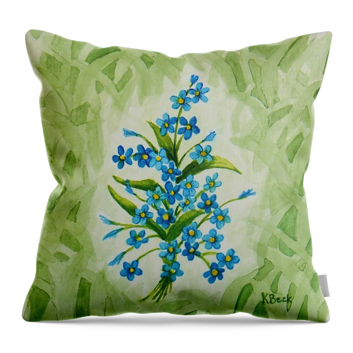 Print Throw Pillow featuring the painting For-Get-Me-Nots by Katherine Young-Beck