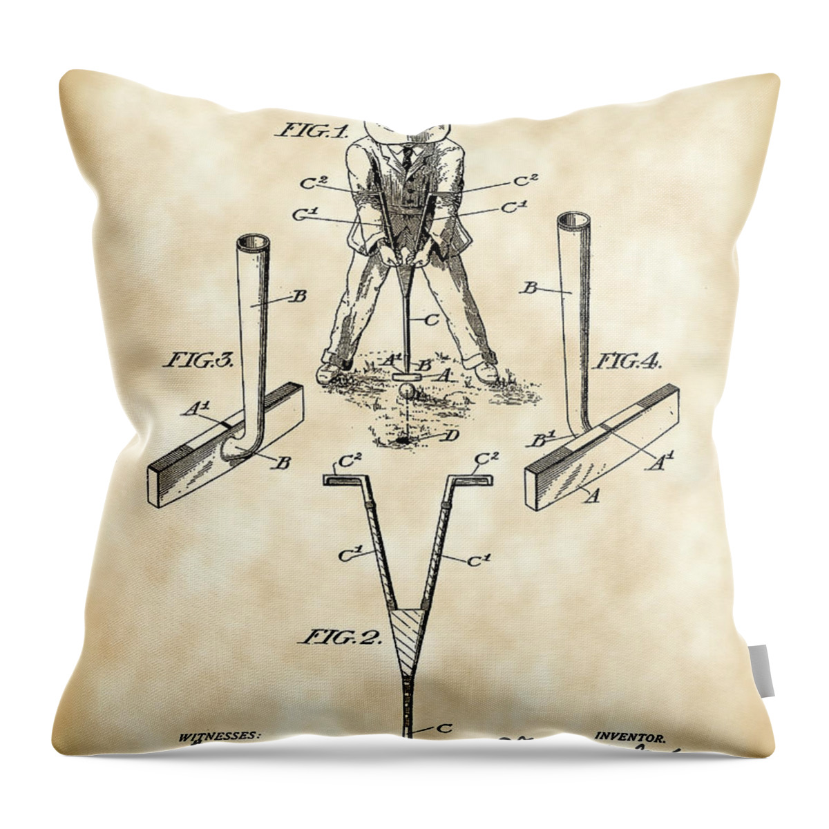 Golf Throw Pillow featuring the digital art Golf Club Patent 1904 - Vintage by Stephen Younts