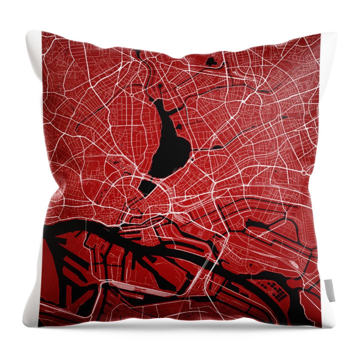 Road Map Throw Pillow featuring the digital art Hamburg Street Map - Hamburg Germany Road Map Art on Colored Bac #3 by Jurq Studio