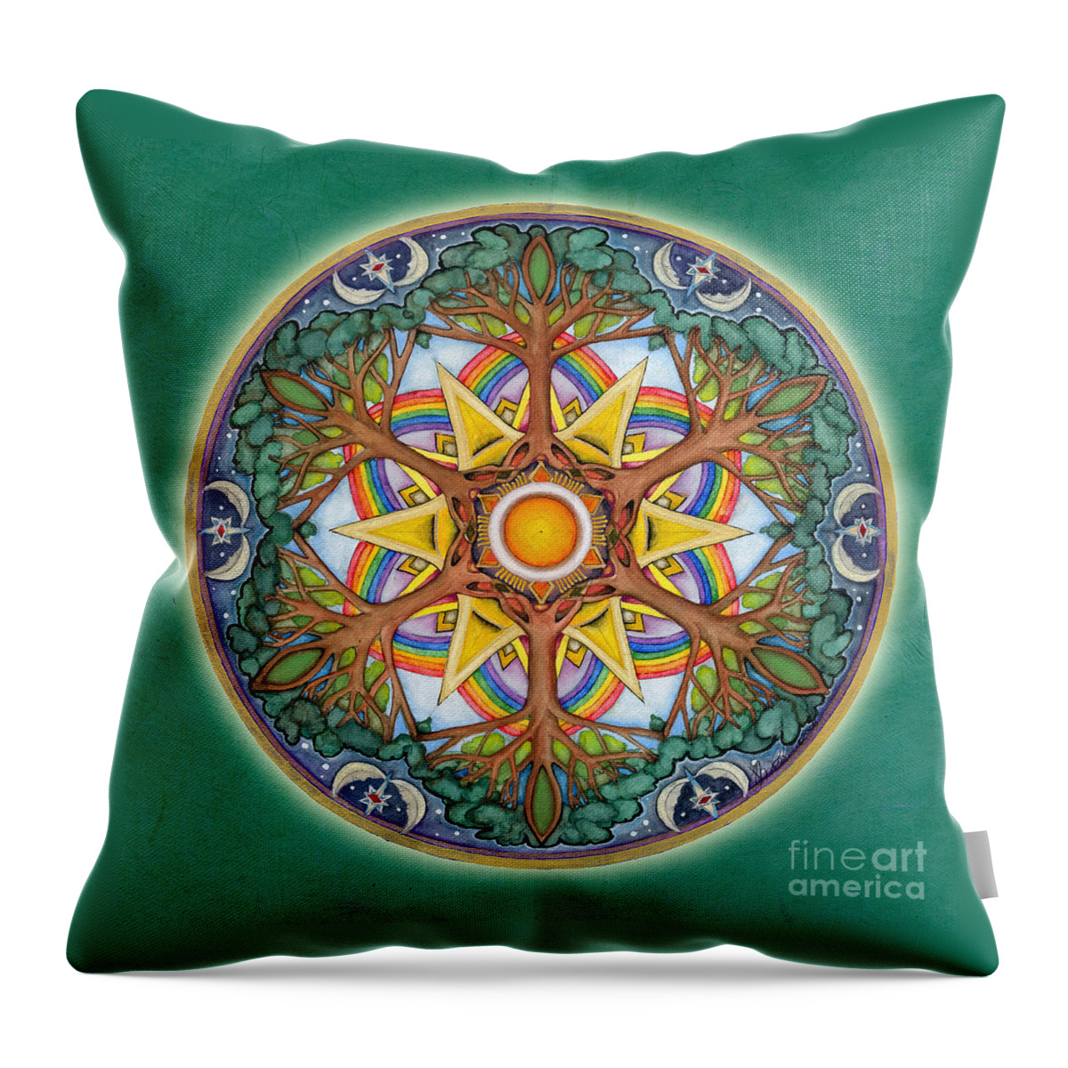 Mandala Throw Pillow featuring the painting Heaven and Earth Mandala by Jo Thomas Blaine