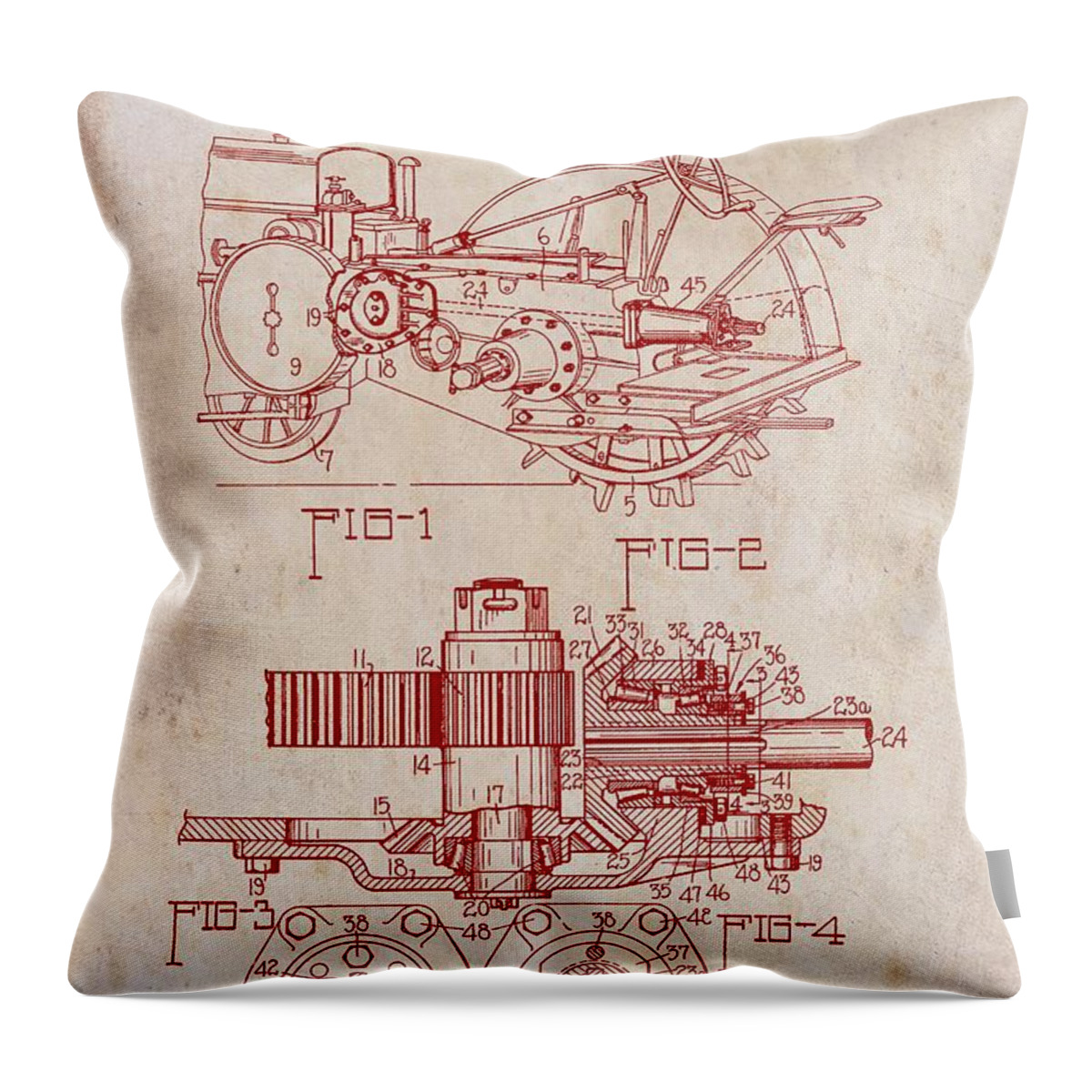 Patent Throw Pillow featuring the drawing John Deere Tractor Patent 1933 #3 by Mountain Dreams