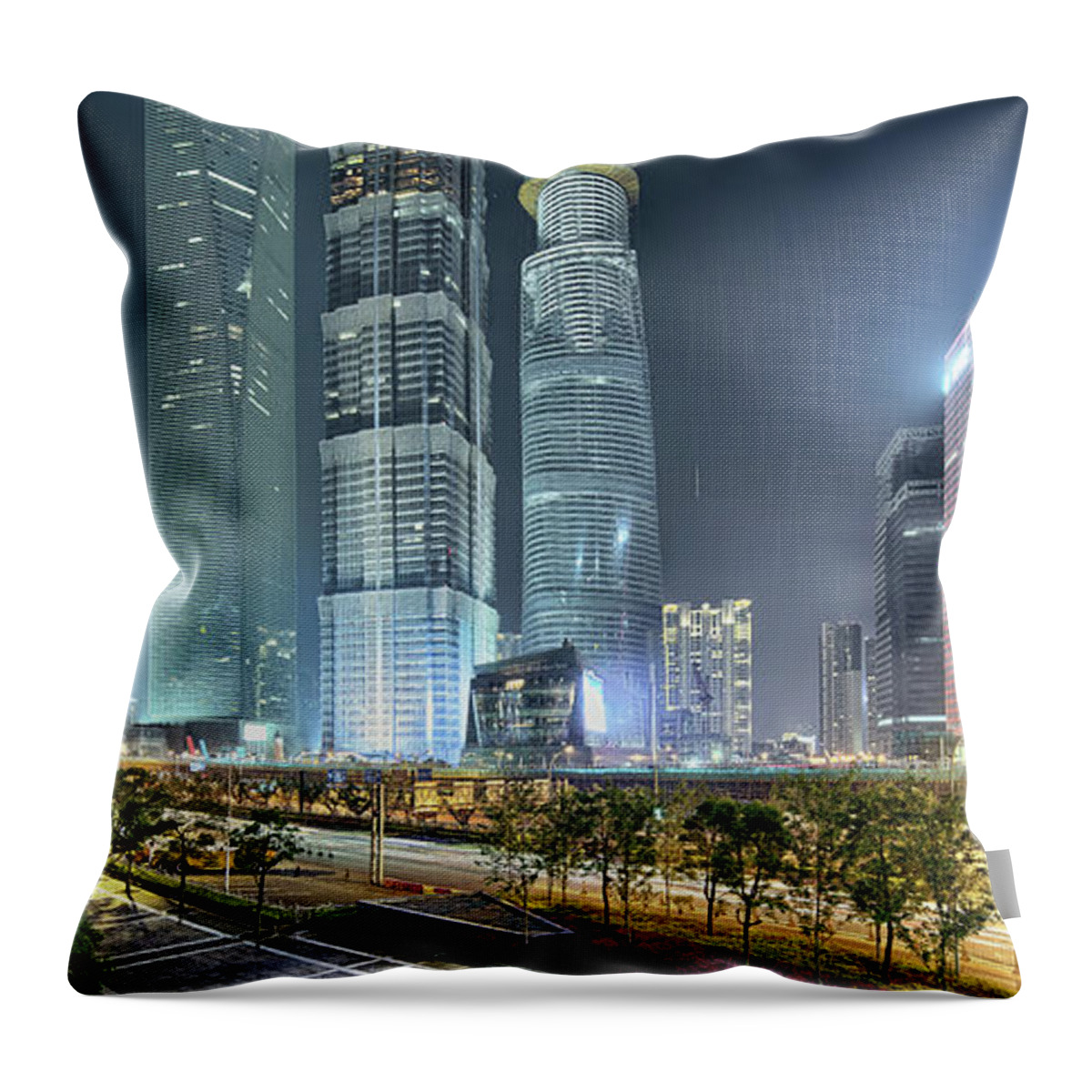 Chinese Culture Throw Pillow featuring the photograph 3 Large Skyscrapers Close Together by Steffen Schnur