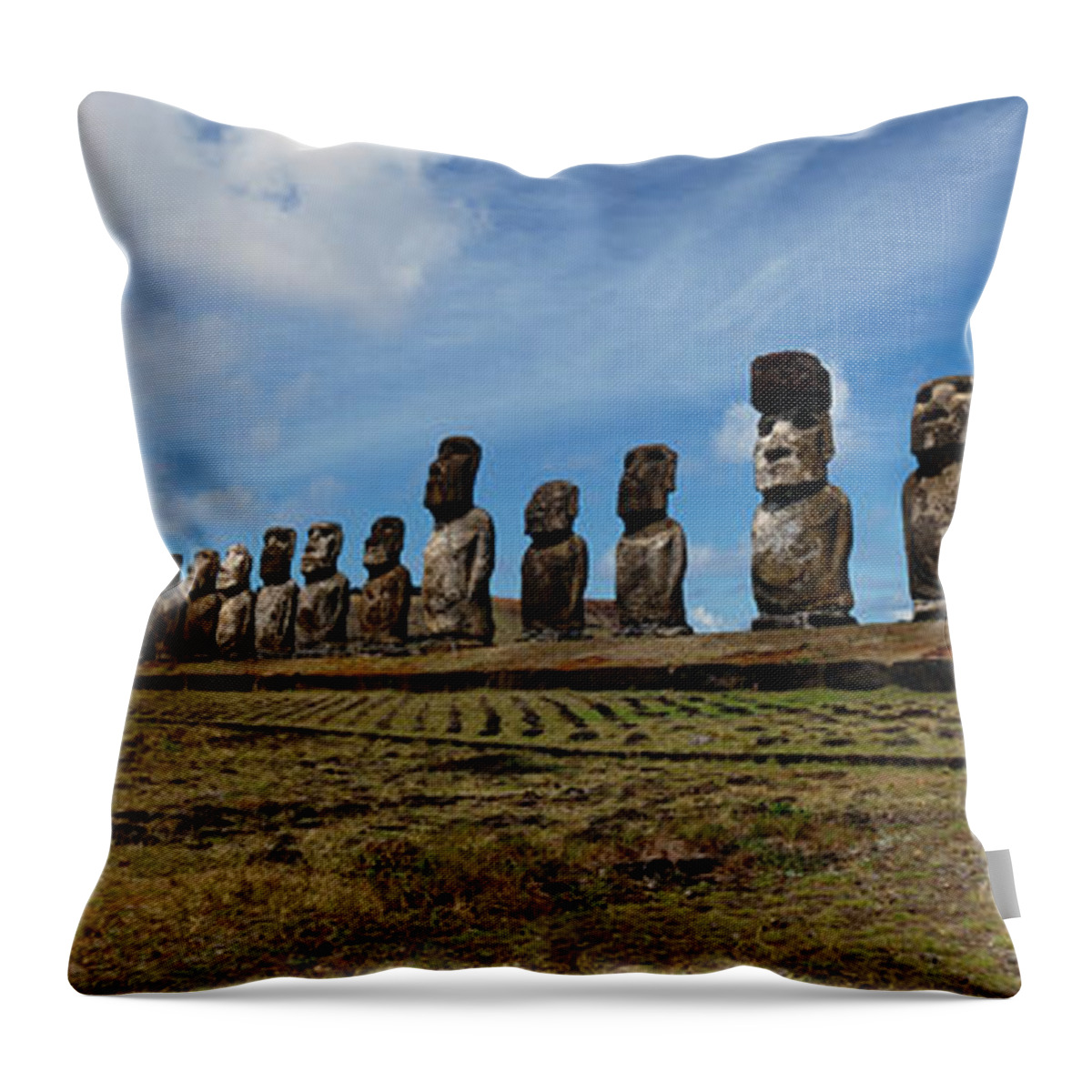 Photography Throw Pillow featuring the photograph Low Angle View Of Moai Statues #3 by Panoramic Images