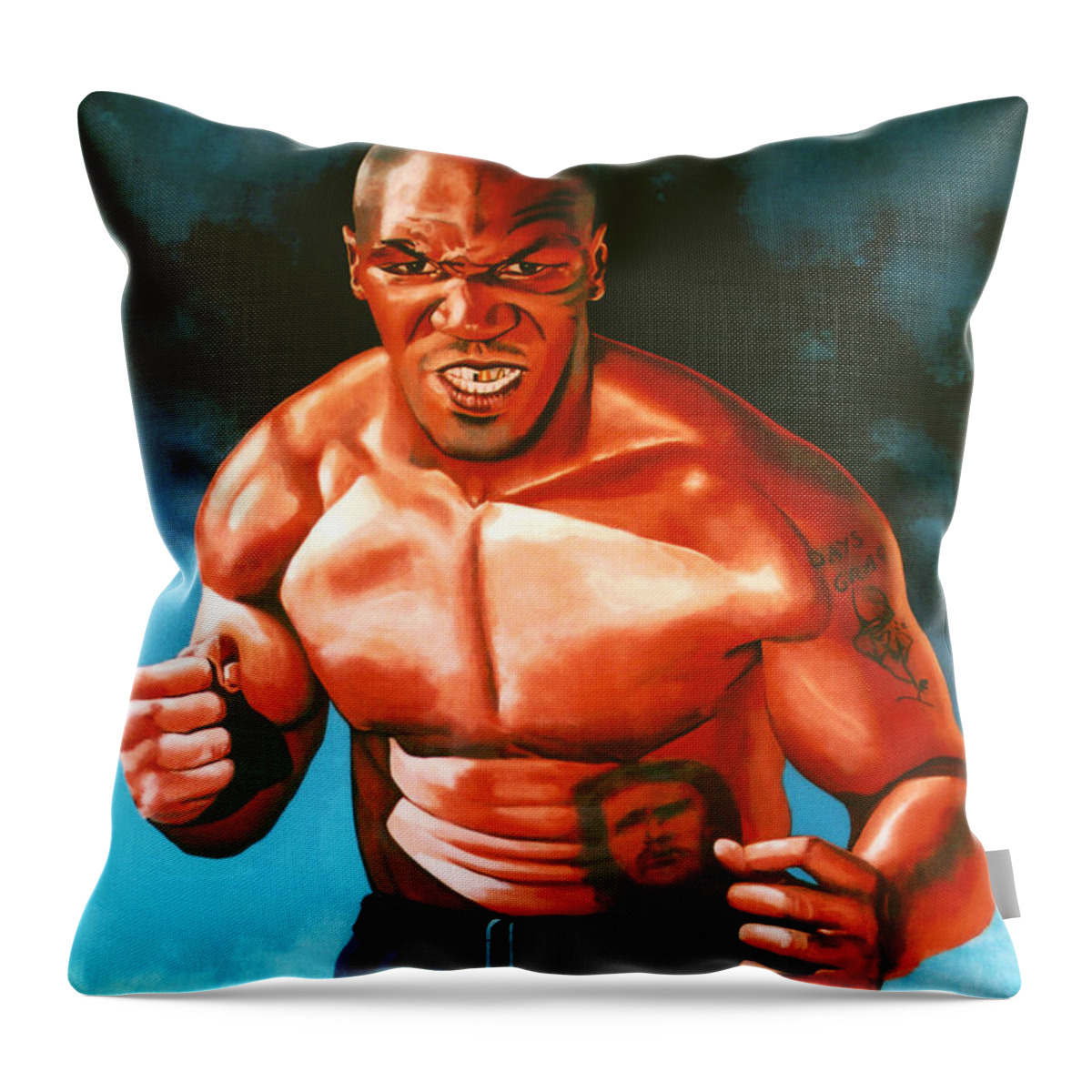Mike Tyson Throw Pillow featuring the painting Mike Tyson #1 by Paul Meijering