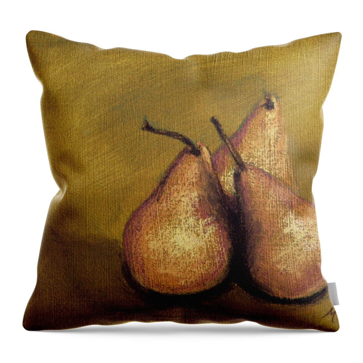Three Throw Pillow featuring the pastel 3 Pear Study by Marna Edwards Flavell