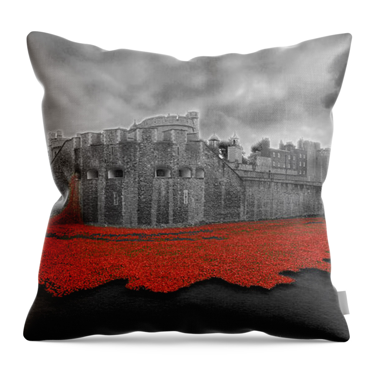 Ceramic Poppies Throw Pillow featuring the photograph Poppies Tower of London collage #3 by David French