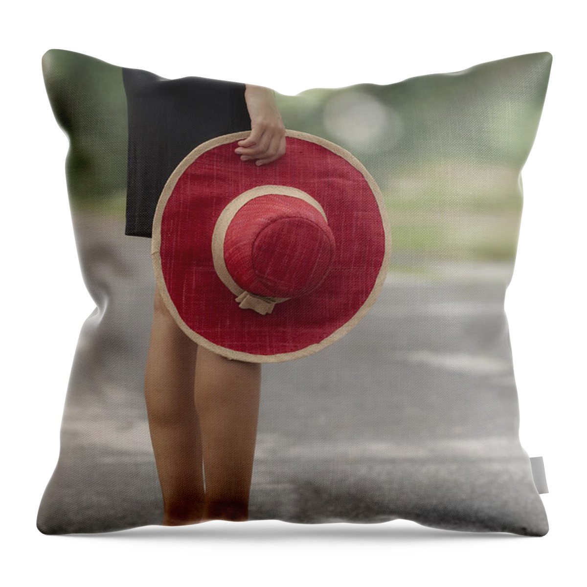 Girl Throw Pillow featuring the photograph Red Sun Hat #3 by Joana Kruse