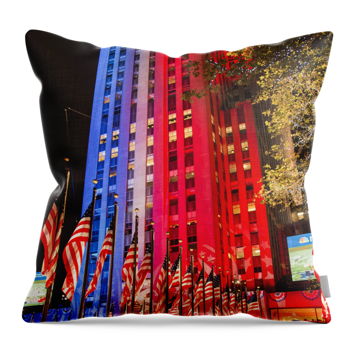 American Flag Throw Pillow featuring the photograph Rockefeller Center #3 by Theodore Jones