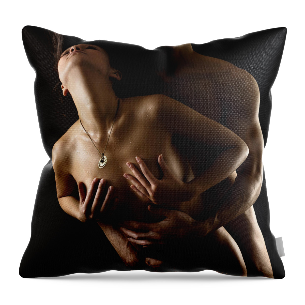 Sex Throw Pillow featuring the photograph Romantic Nude Couple Making Love #3 by Maxim Images Exquisite Prints