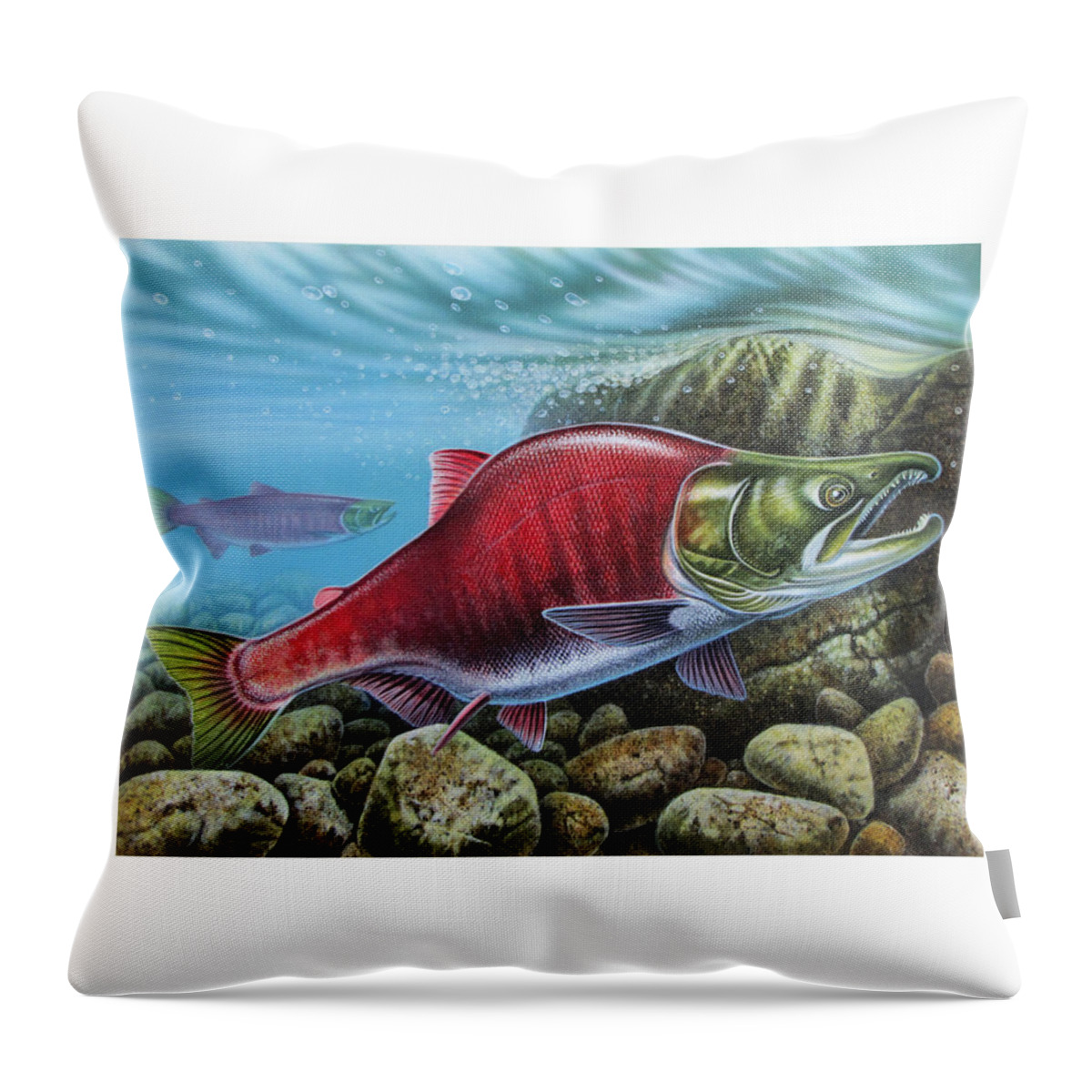 Jon Q Wright Throw Pillow featuring the painting Sockeye Salmon #3 by JQ Licensing