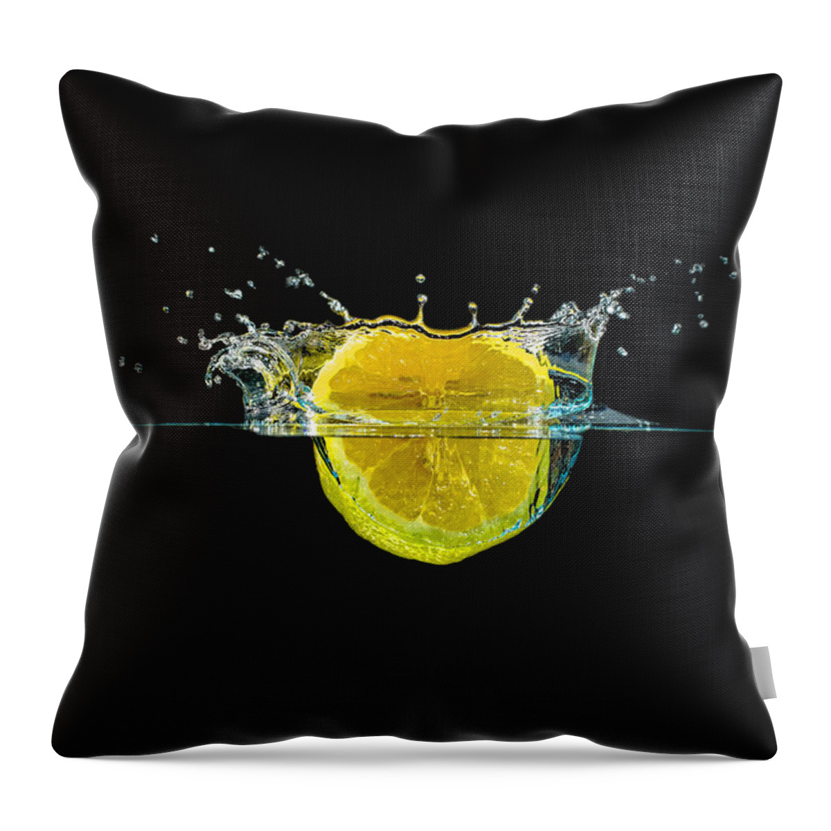 Beverage Throw Pillow featuring the photograph Splashing Lemon #3 by Peter Lakomy