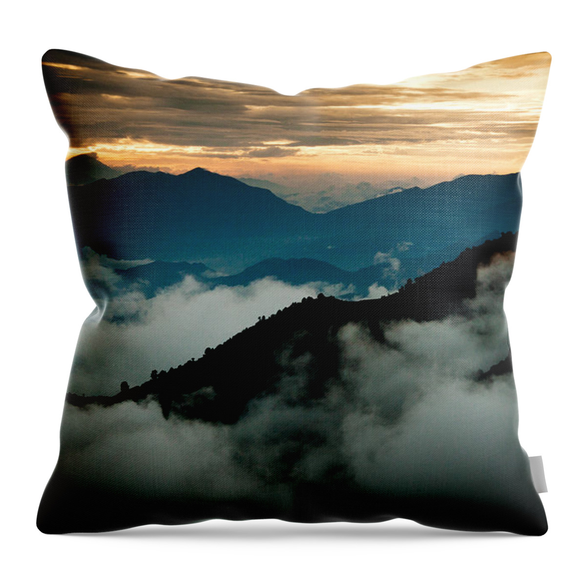 Gosaikunda Throw Pillow featuring the photograph Sunset Himalayas Mountain Nepal Panaramic view #3 by Raimond Klavins