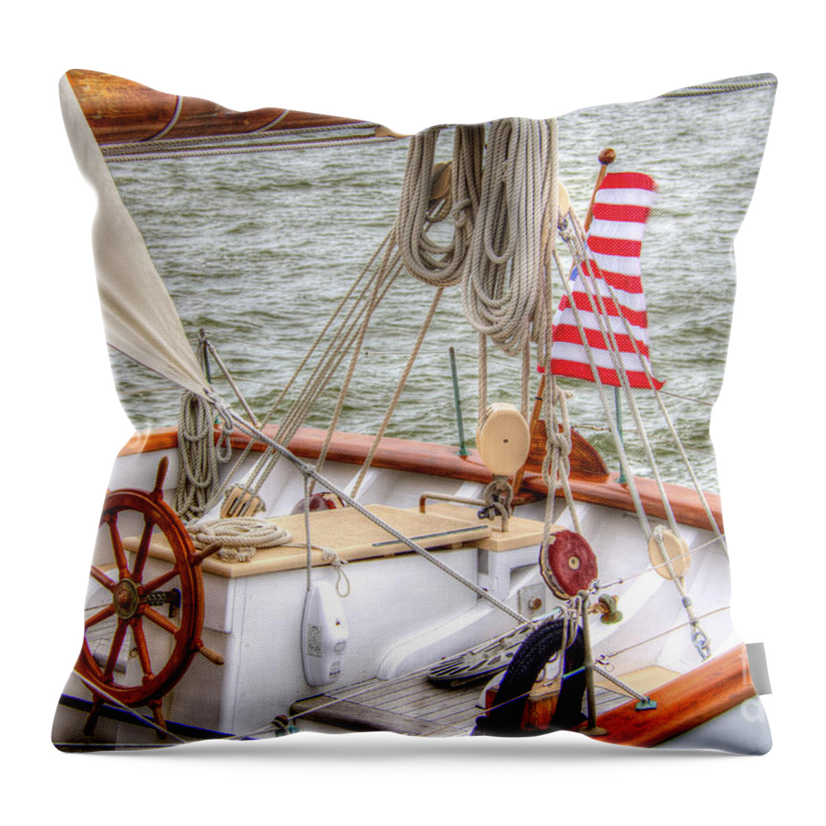 Tall Ships Throw Pillow featuring the photograph At The Helm by Dale Powell