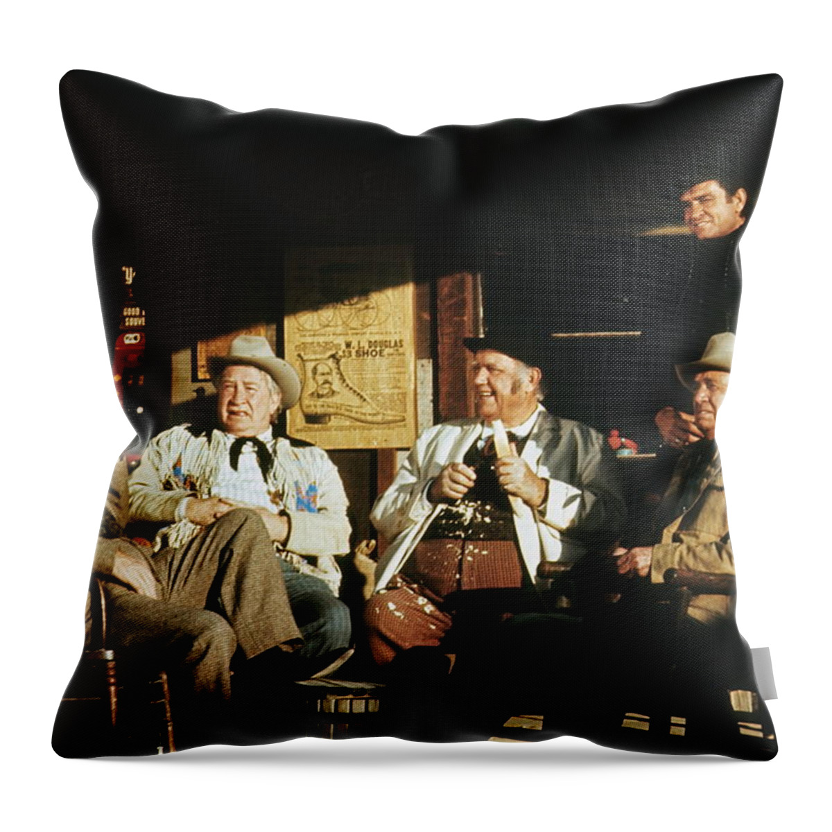 The Over The Hill Gang Johnny Cash Porch Old Tucson Arizona 1971 Throw Pillow featuring the photograph The Over The Hill Gang Johnny Cash Porch Old Tucson Arizona 1971 #5 by David Lee Guss