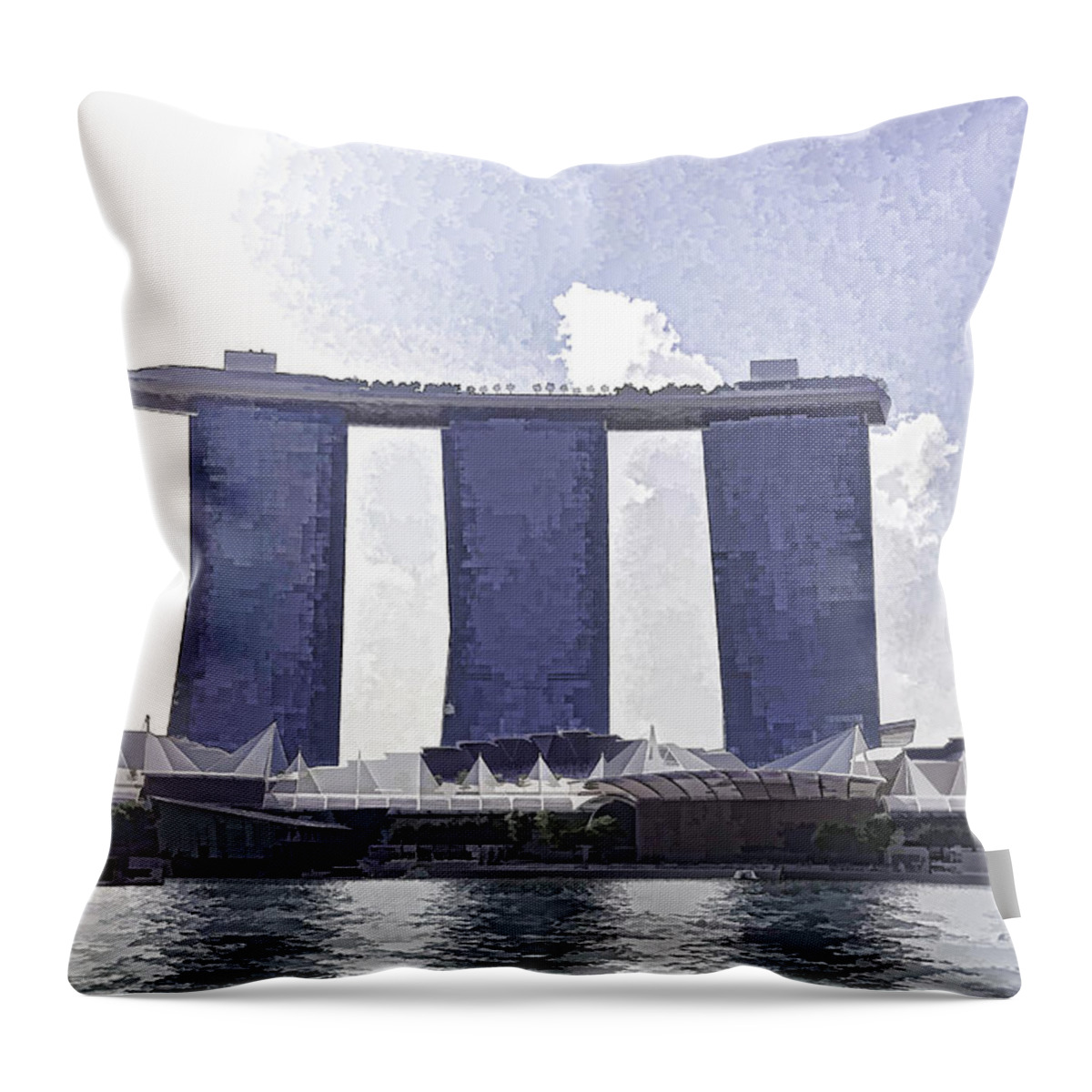 3 Towers Throw Pillow featuring the photograph View of the towers of the Marina Bay Sands in Singapore #3 by Ashish Agarwal