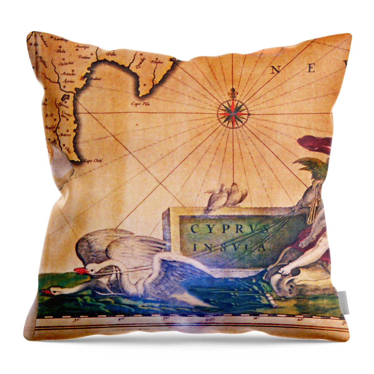 Augusta Stylianou Throw Pillow featuring the digital art Ancient Cyprus Map and Aphrodite #28 by Augusta Stylianou
