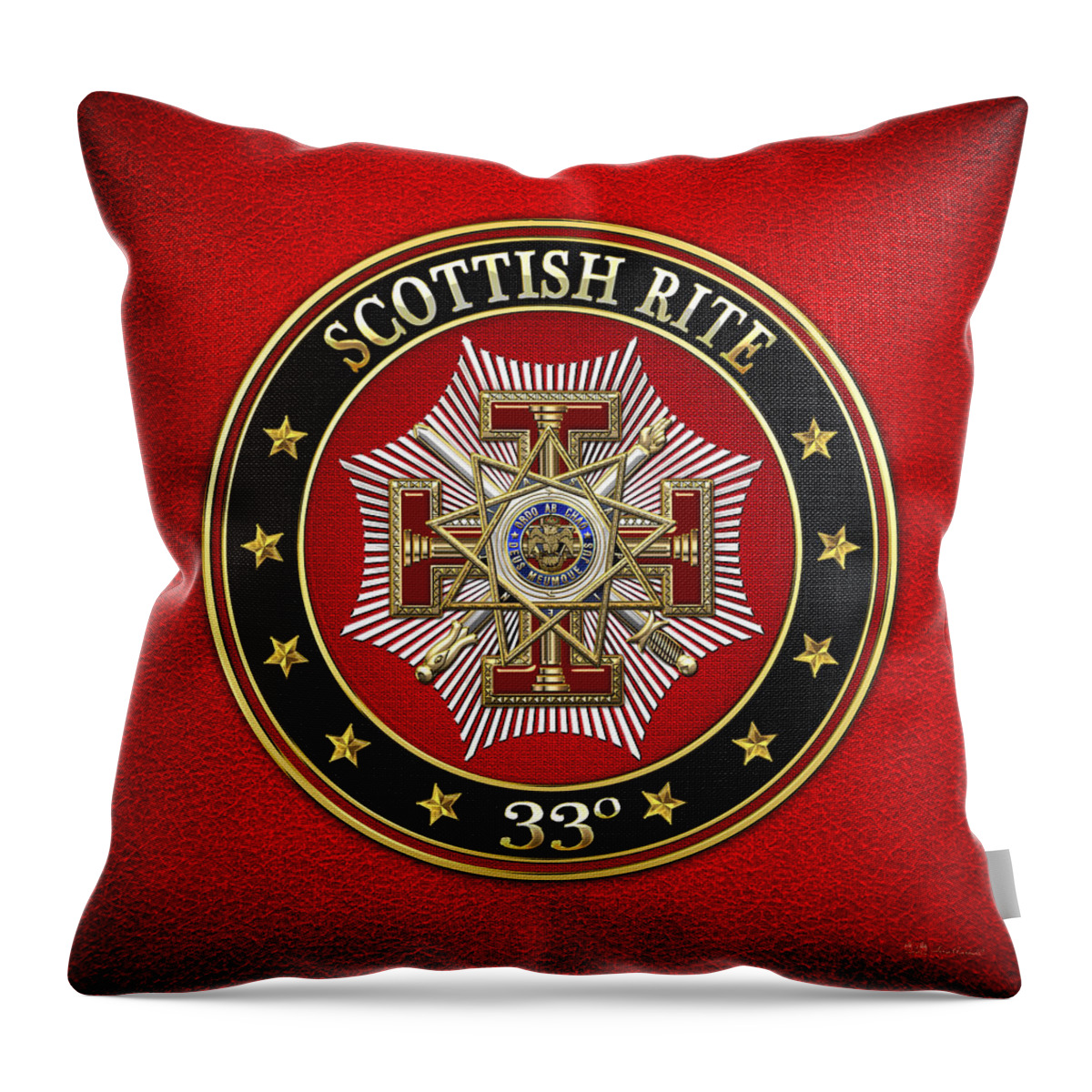 'scottish Rite' Collection By Serge Averbukh Throw Pillow featuring the digital art 33rd Degree - Inspector General Jewel on Red Leather by Serge Averbukh
