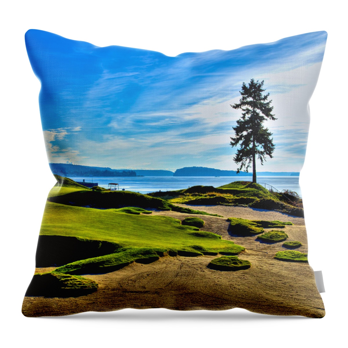 Chambers Bay Golf Course Throw Pillow featuring the photograph #15 at Chambers Bay Golf Course - Location of the 2015 U.S. Open Tournament #15 by David Patterson