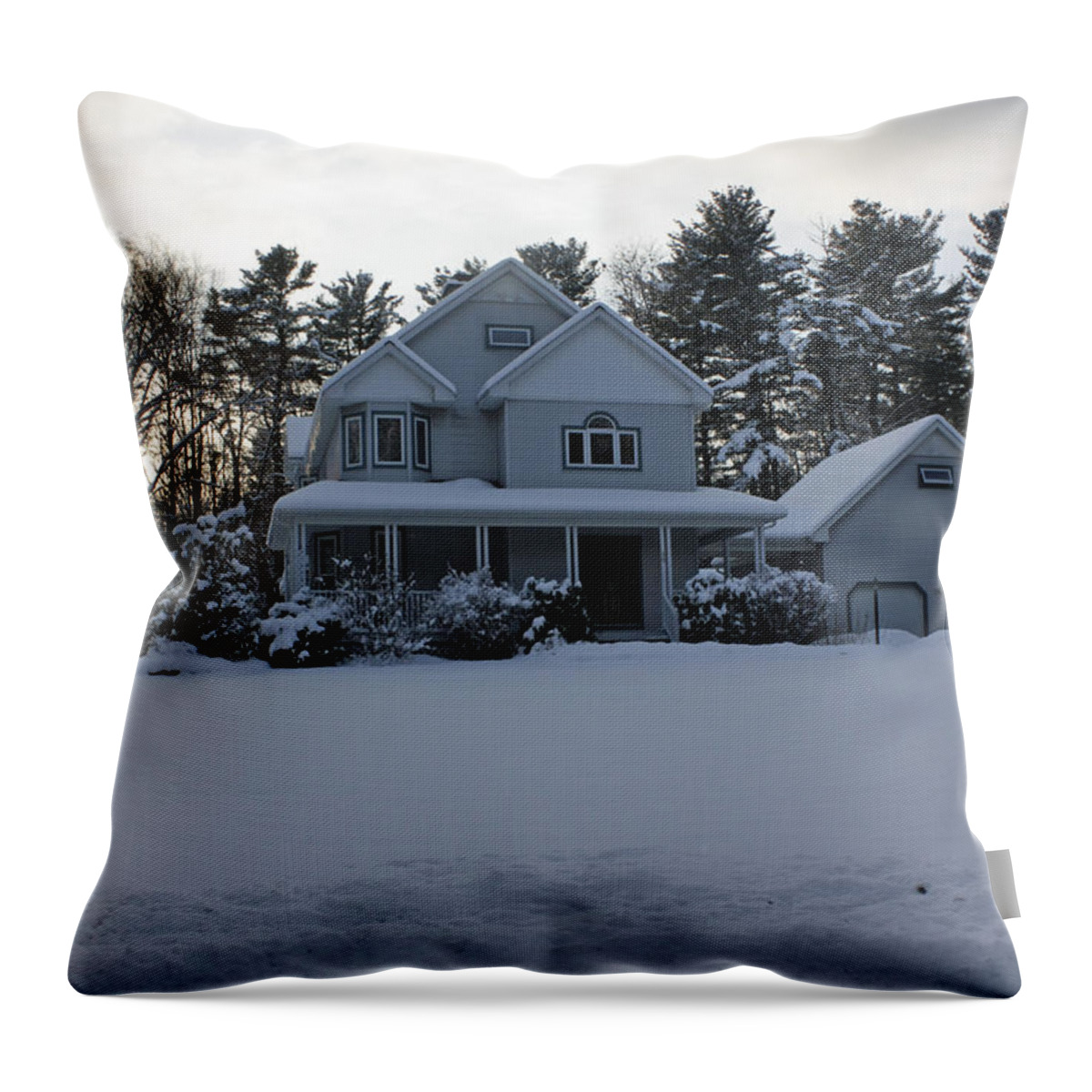 Wintery Scenery Throw Pillow featuring the photograph A wintery view along Conifer Drive in Burnt Hills #4 by James Connor